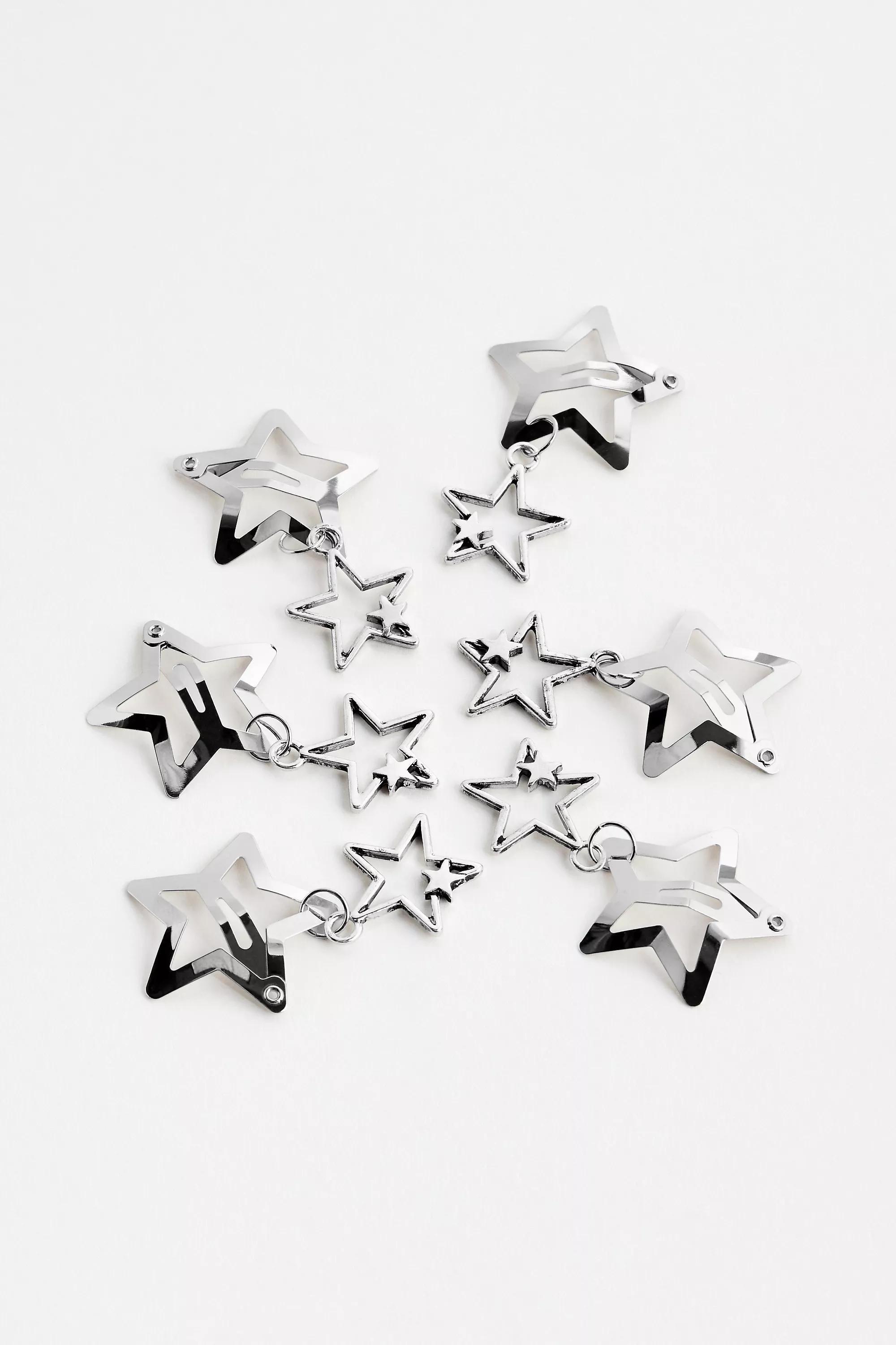 Silver Uo Star Charm Snap Clips, Set Of 6, SLVR, large image number 0