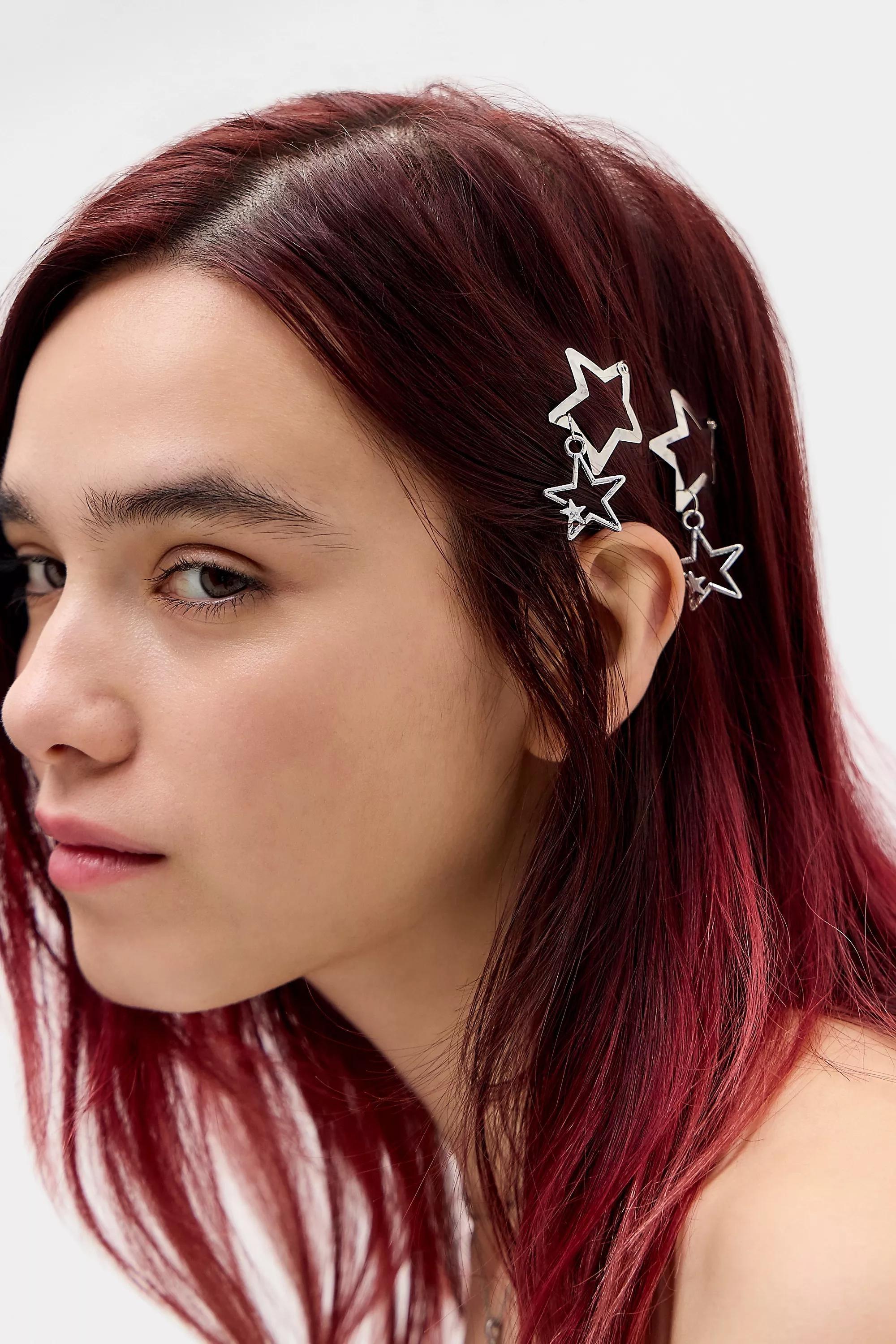 Silver Uo Star Charm Snap Clips, Set Of 6, SLVR, medium