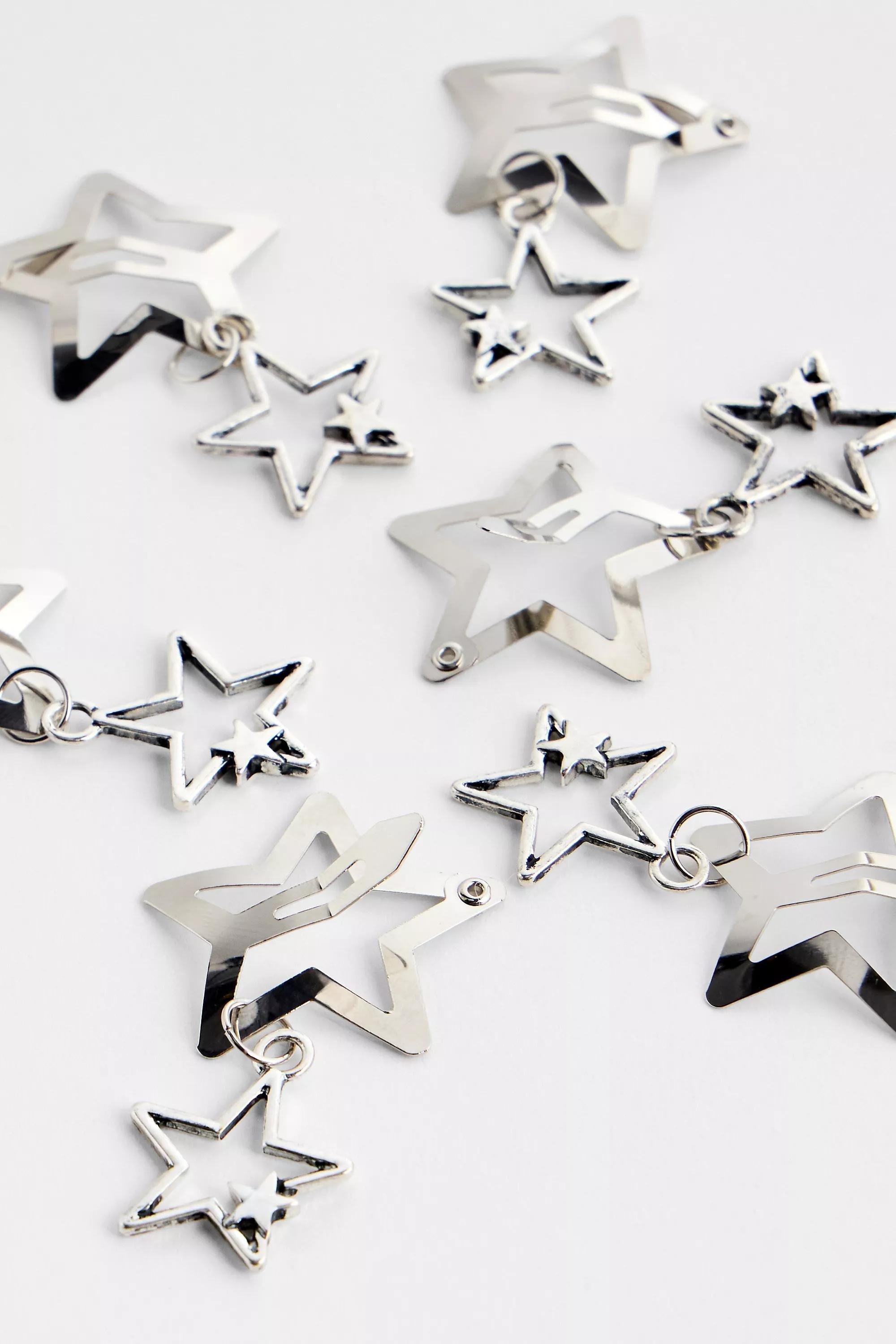Silver Uo Star Charm Snap Clips, Set Of 6, SLVR, large image number 2