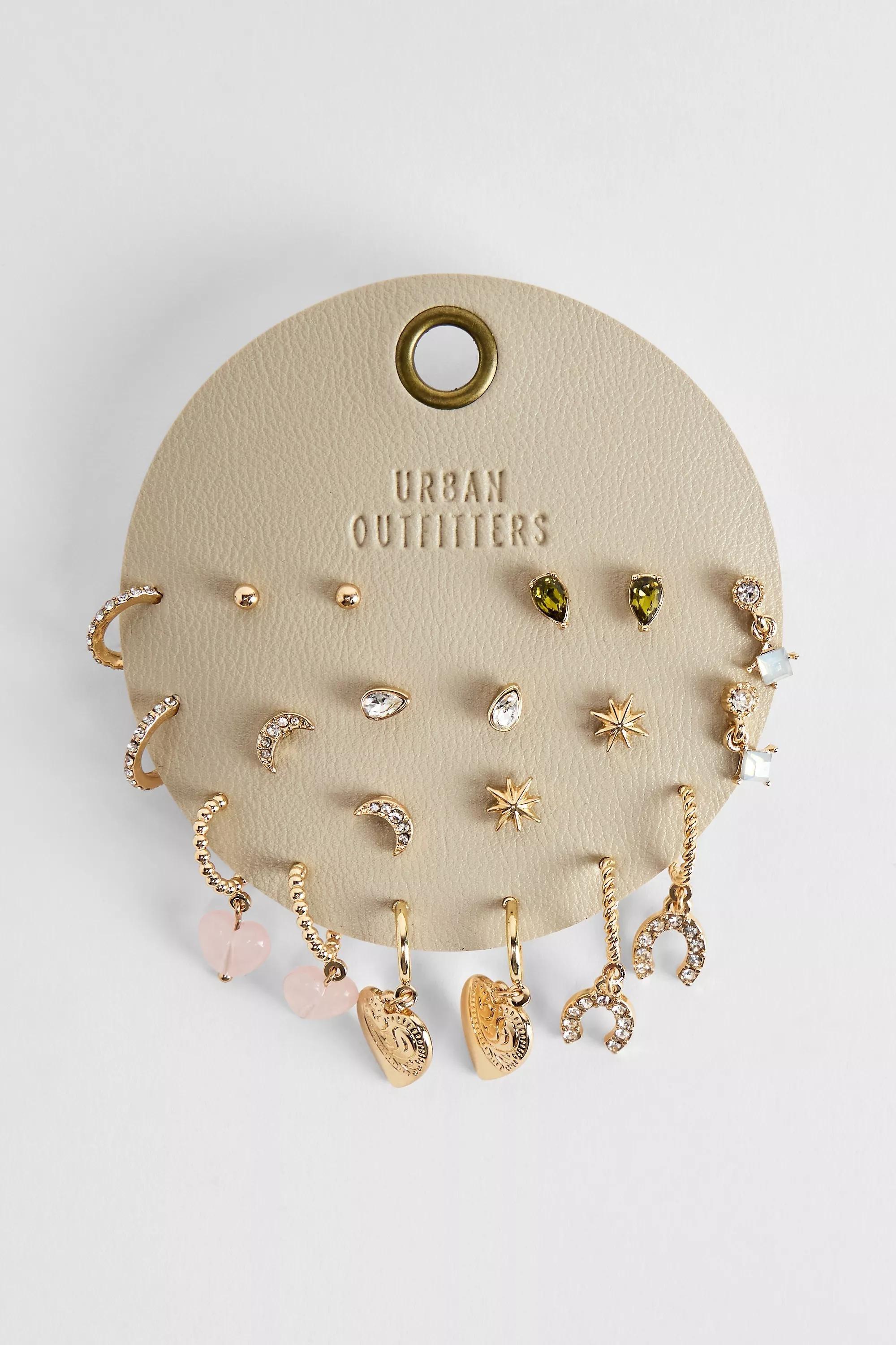 Yellow Silence + Noise Heart Stack Earrings 10-Pack, GOLD, large image number 1