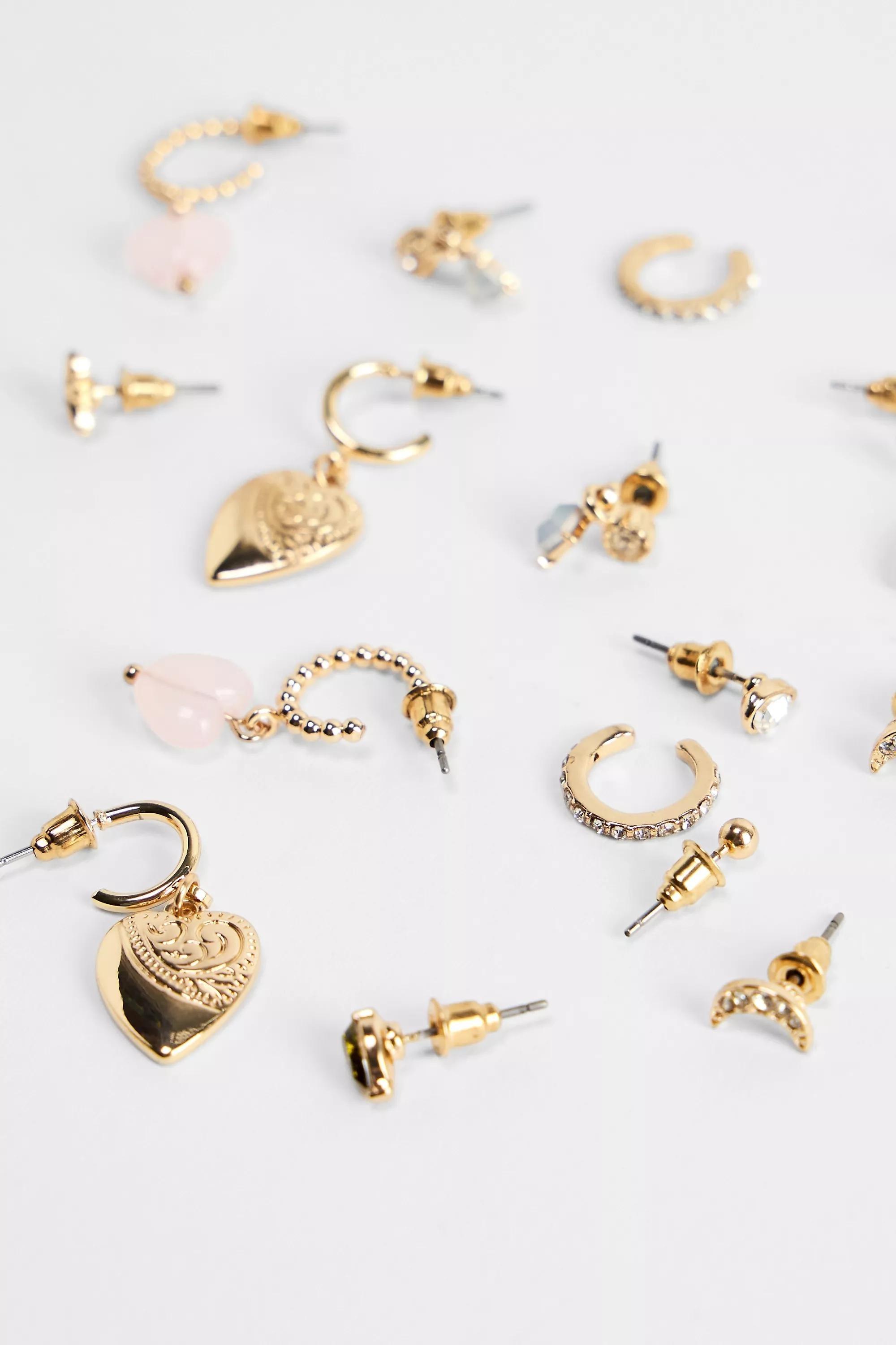Yellow Silence + Noise Heart Stack Earrings 10-Pack, GOLD, large image number 3