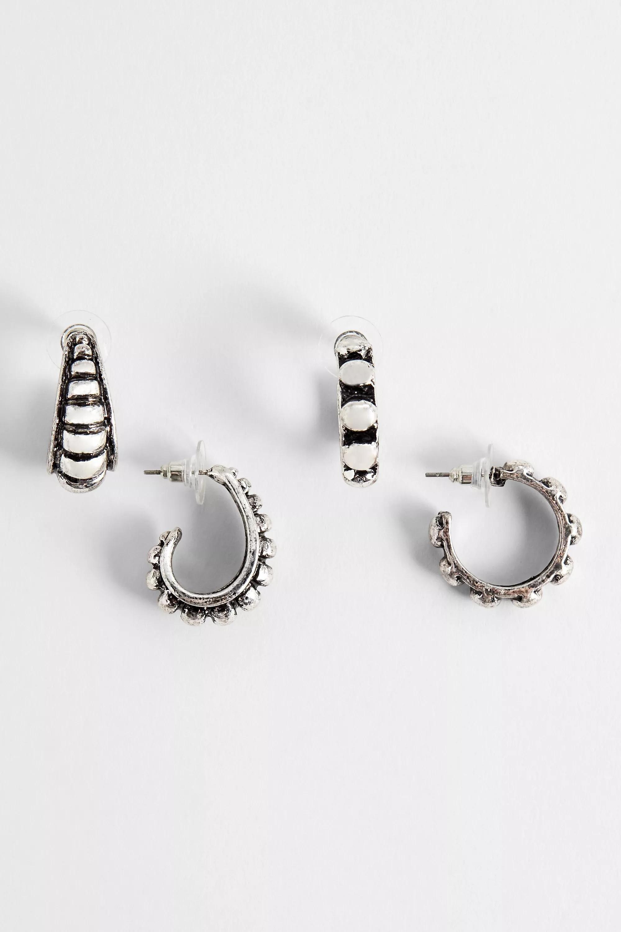 Silver Silence + Noise Stud Hoops Earrings, Set Of 2, SLVR, large image number 1