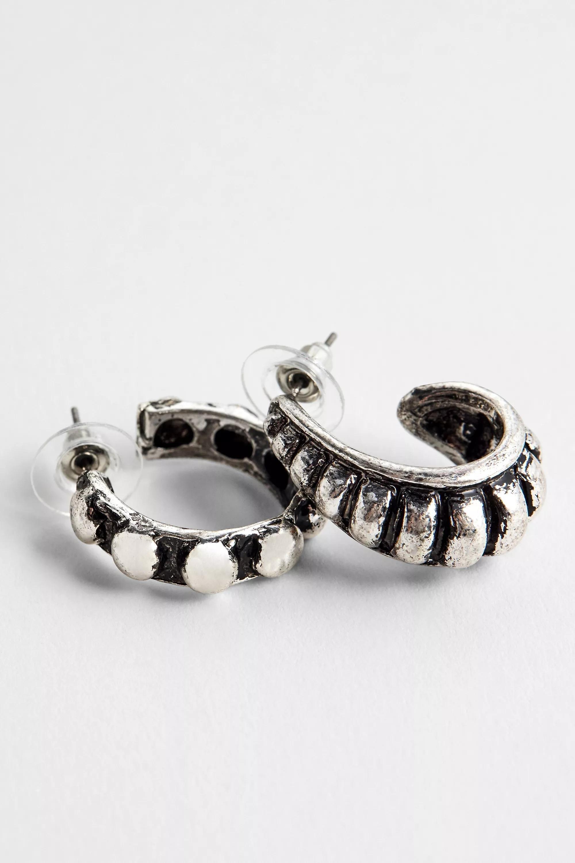 Silver Silence + Noise Stud Hoops Earrings, Set Of 2, SLVR, large image number 2