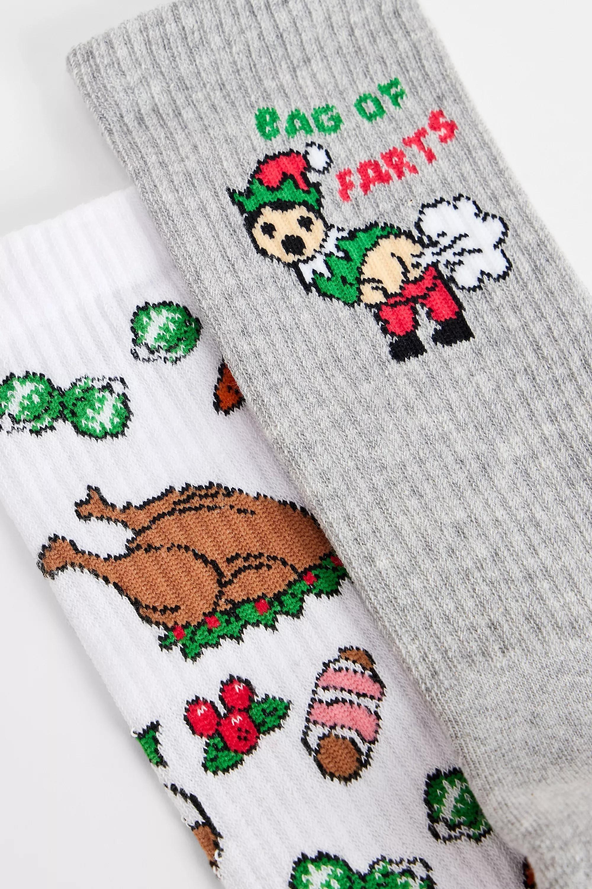 Multicolour Uo Christmas Dinner Socks, Set Of 2, ASSORT, large image number 1