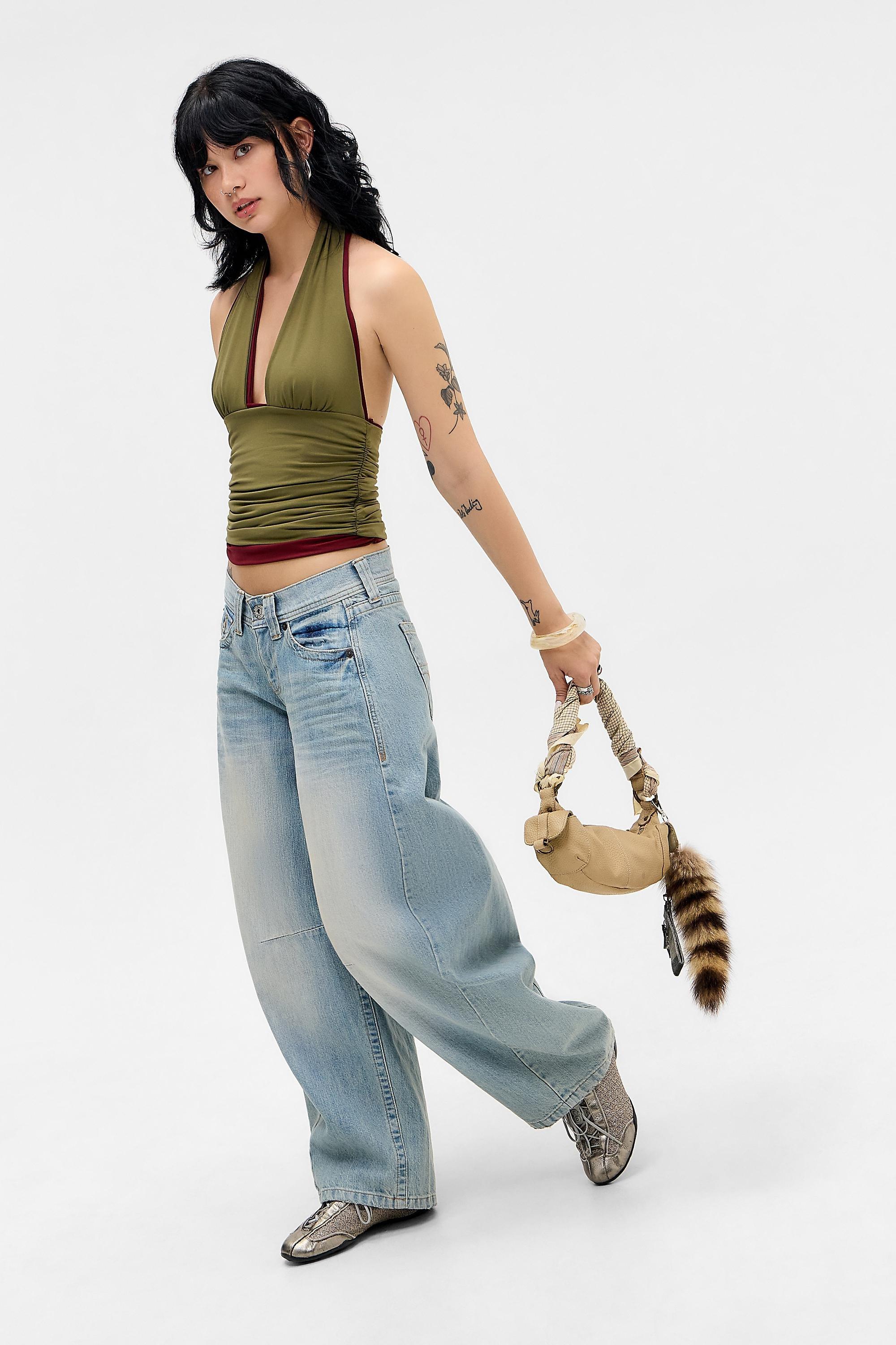 KHAKI Silence + Noise Anya Ruched Halterneck Top, KHAKI, large image number 1