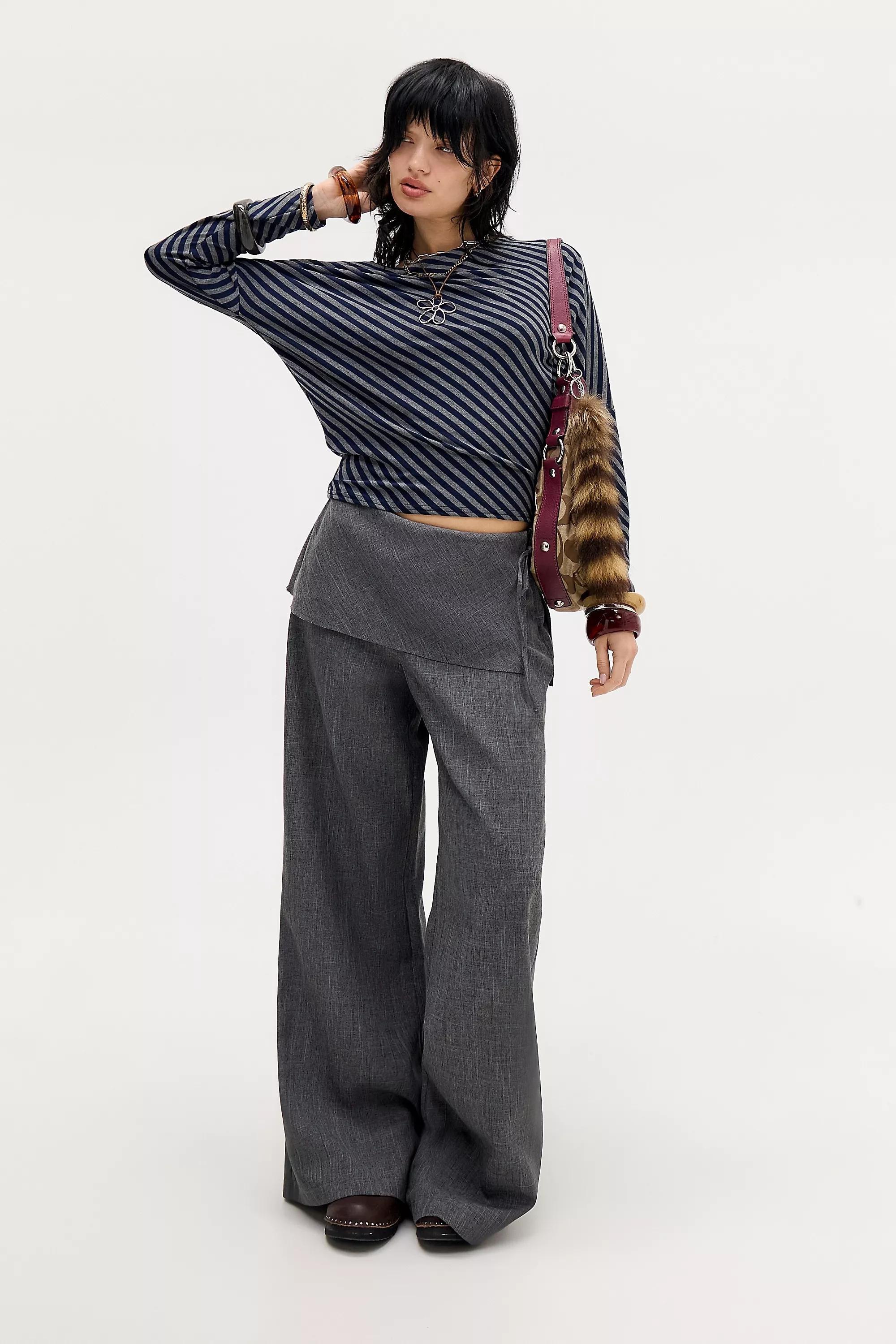 Navy Silence + Noise Striped Off-Shoulder T-Shirt, NAVY, large image number 1