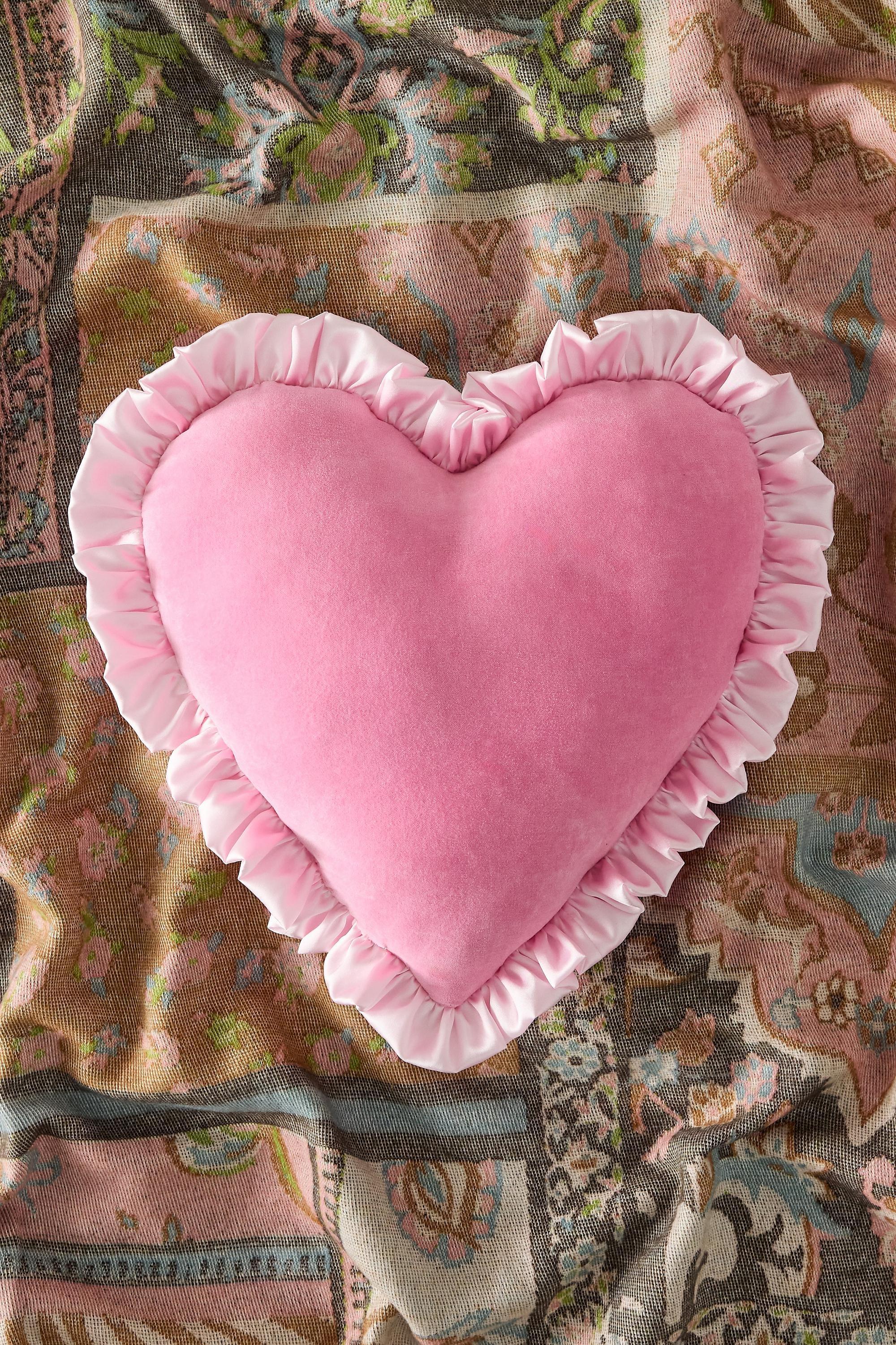 Pink Heart Velvet Mini Cushion, PINK, large image number 0