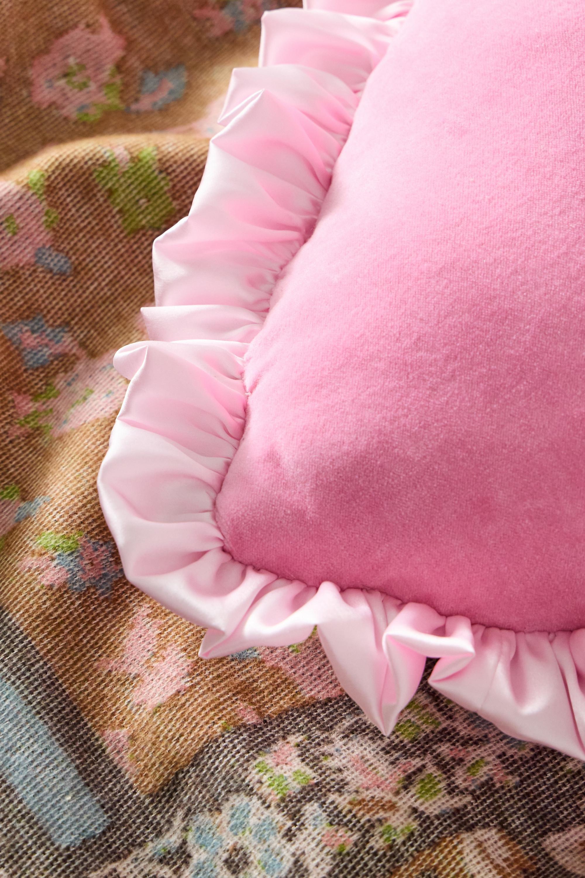 Pink Heart Velvet Mini Cushion, PINK, medium