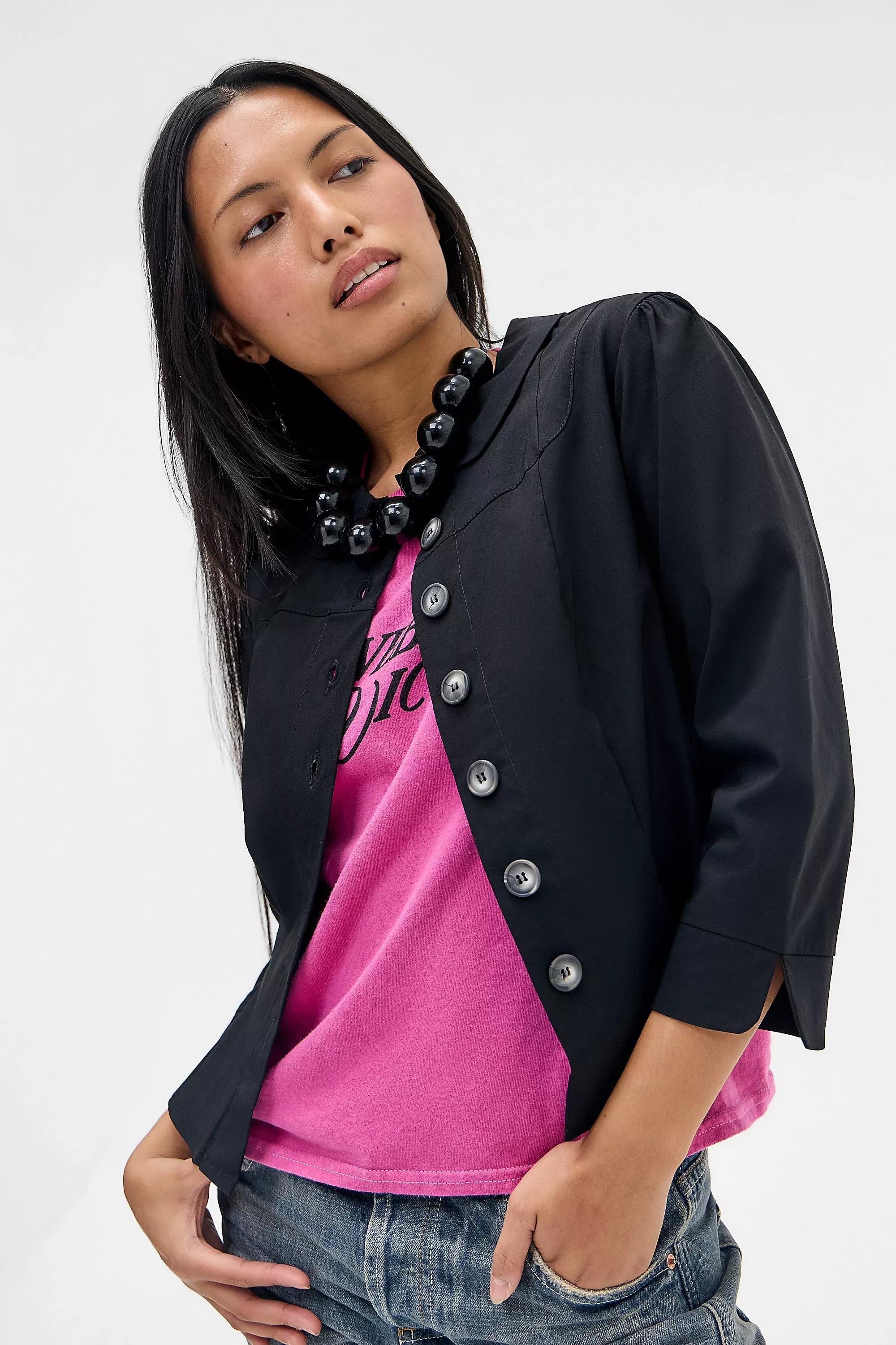 Black Silence + Noise Jacket Blouse, BLK, large image number 4