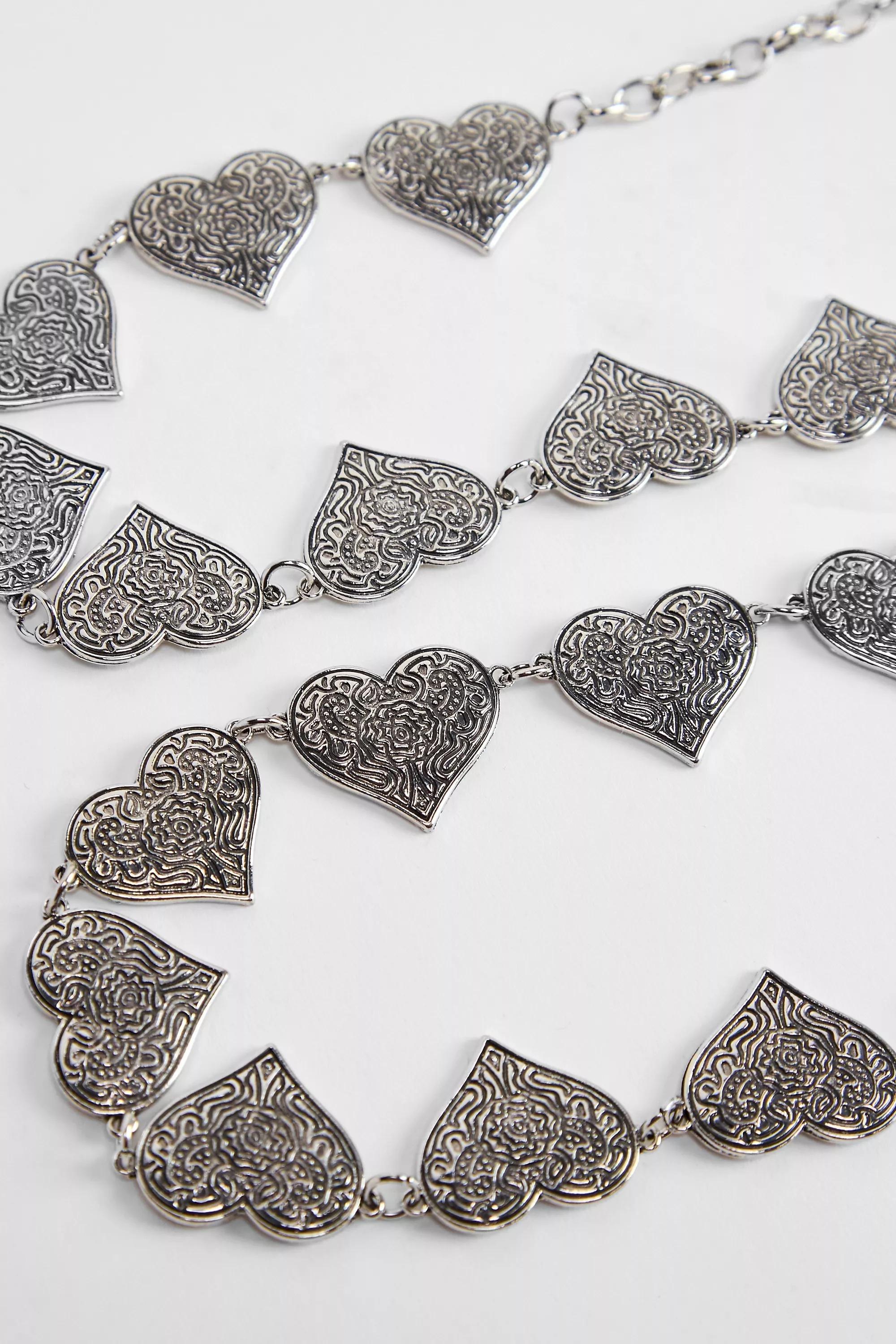 SILVER UO Heart Etched Chain Belt, SLVR, large image number 1