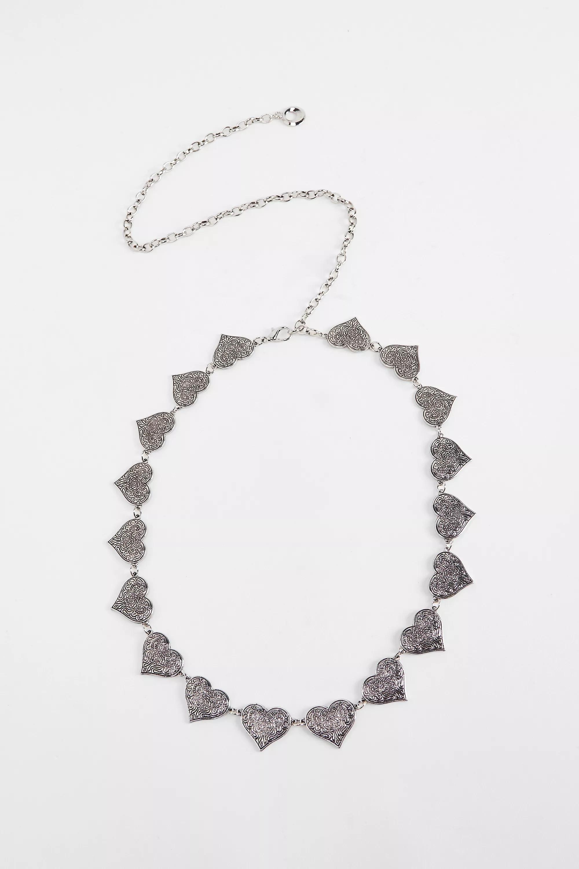 SILVER UO Heart Etched Chain Belt, SLVR, large image number 2