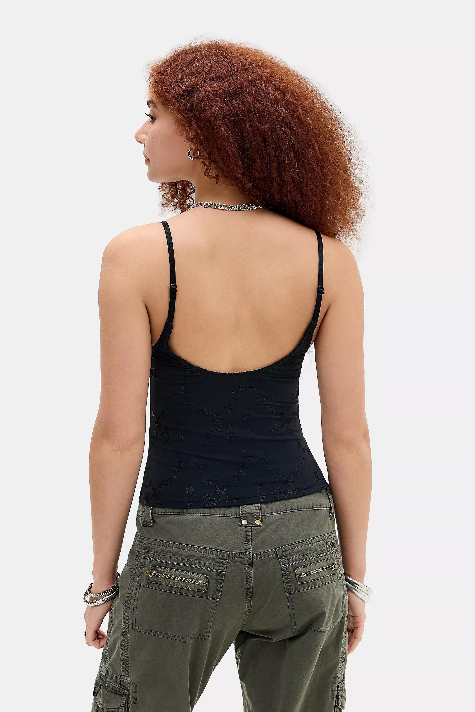 Black Out From Under Broderie Tank Top, BLK, large image number 3