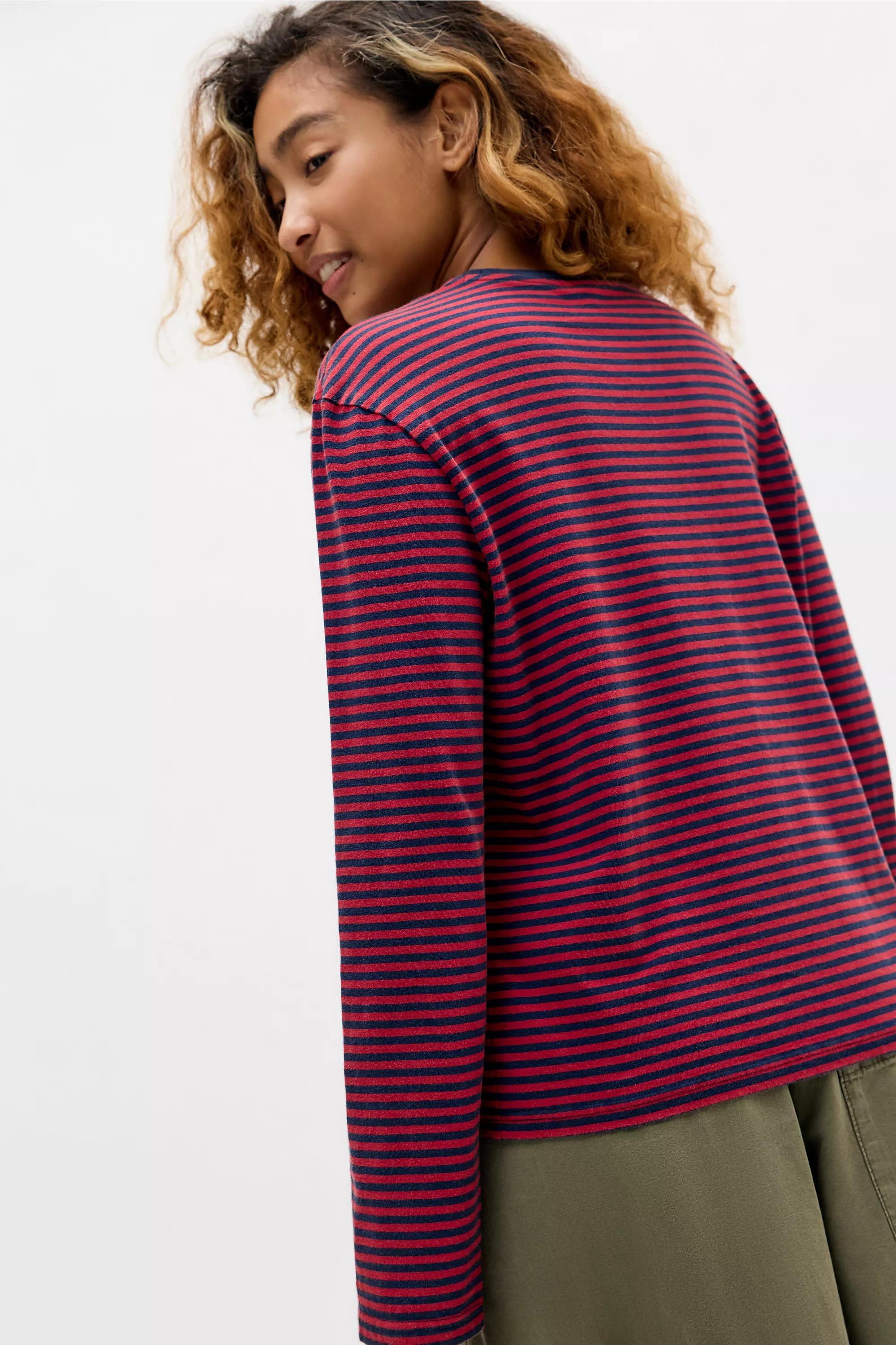 Red Bdg Stripe Long Sleeve Relaxed T-Shirt, RED, large image number 3