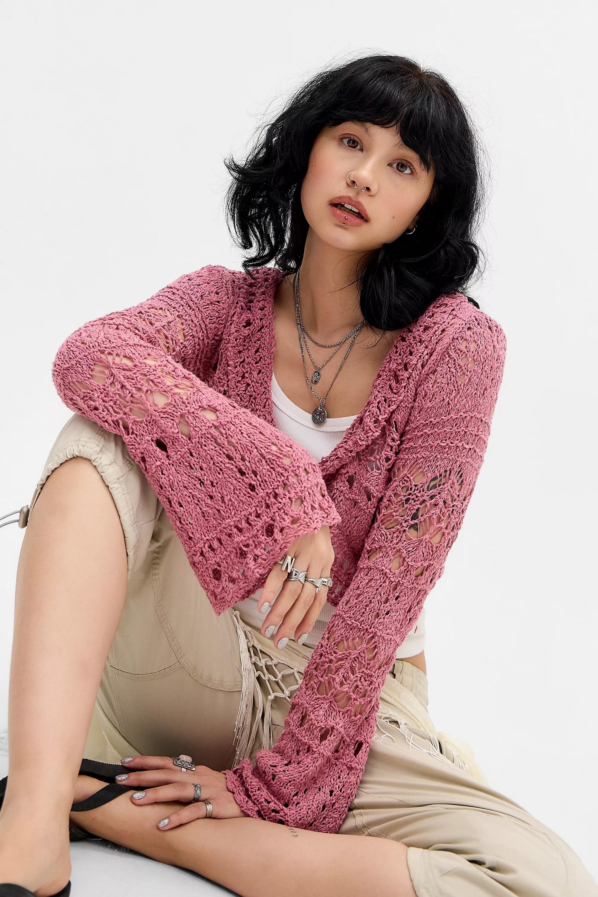 Pink Bdg Palma Knit Cardigan, PINK, large image number 3