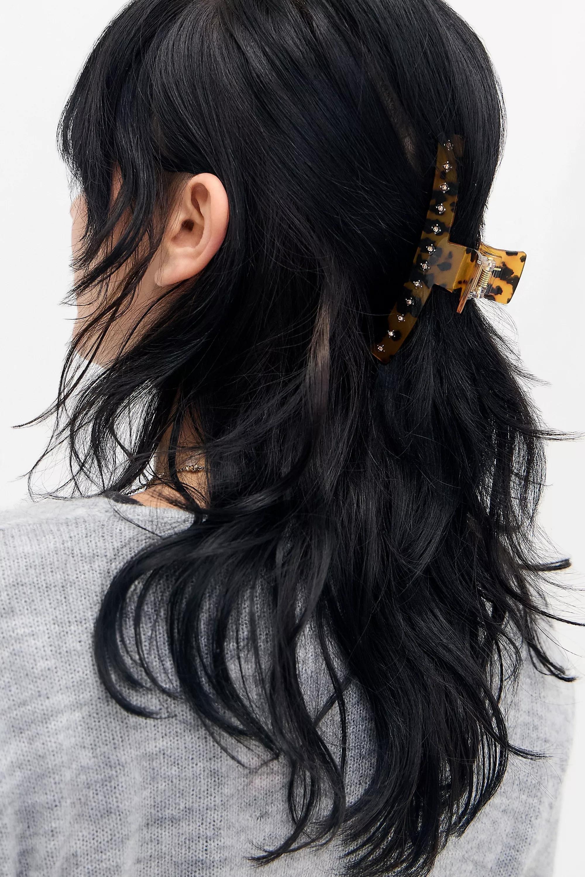 Brown Thin Diamante Claw Clip, BRN, large image number 0