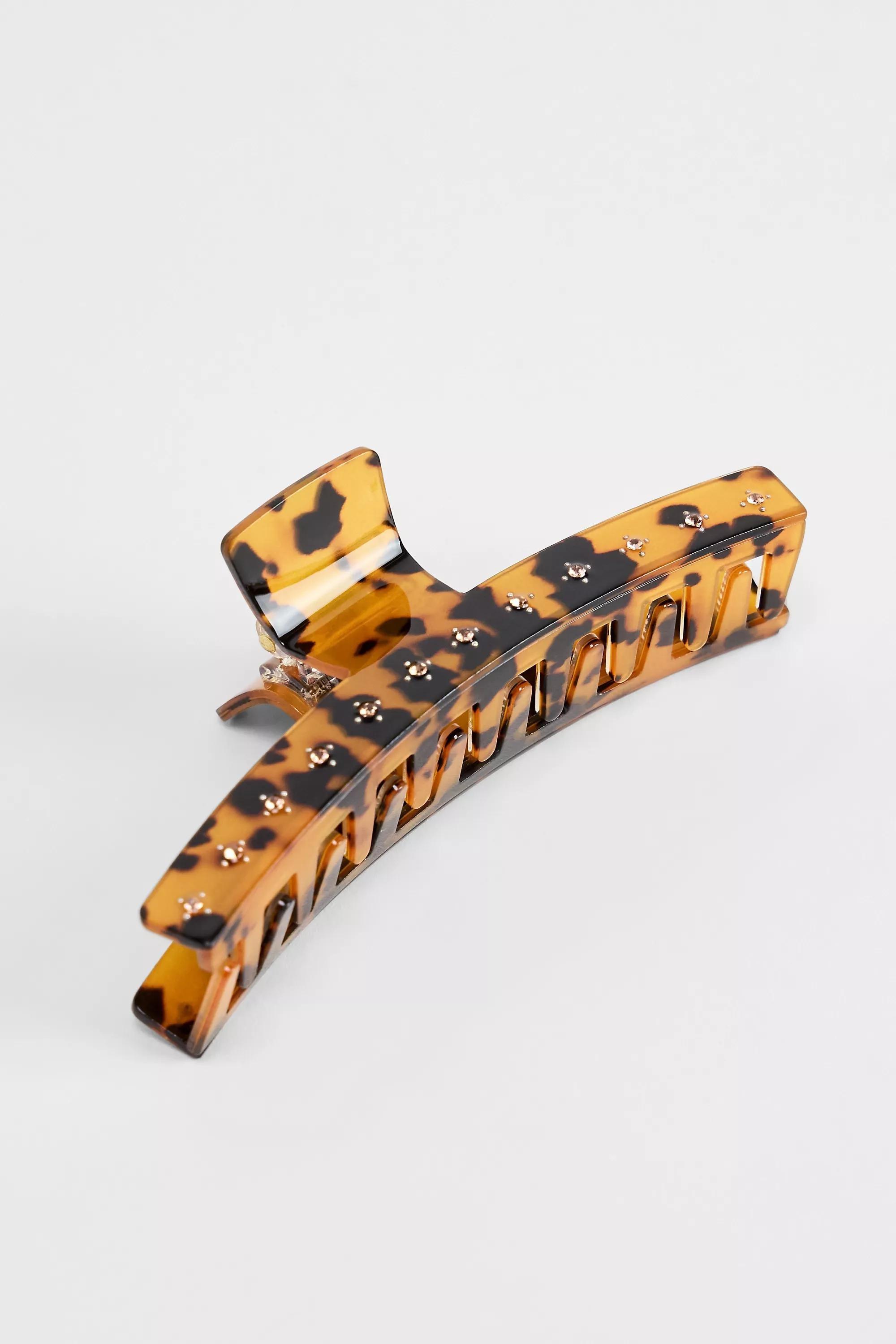 Brown Thin Diamante Claw Clip, BRN, large image number 1