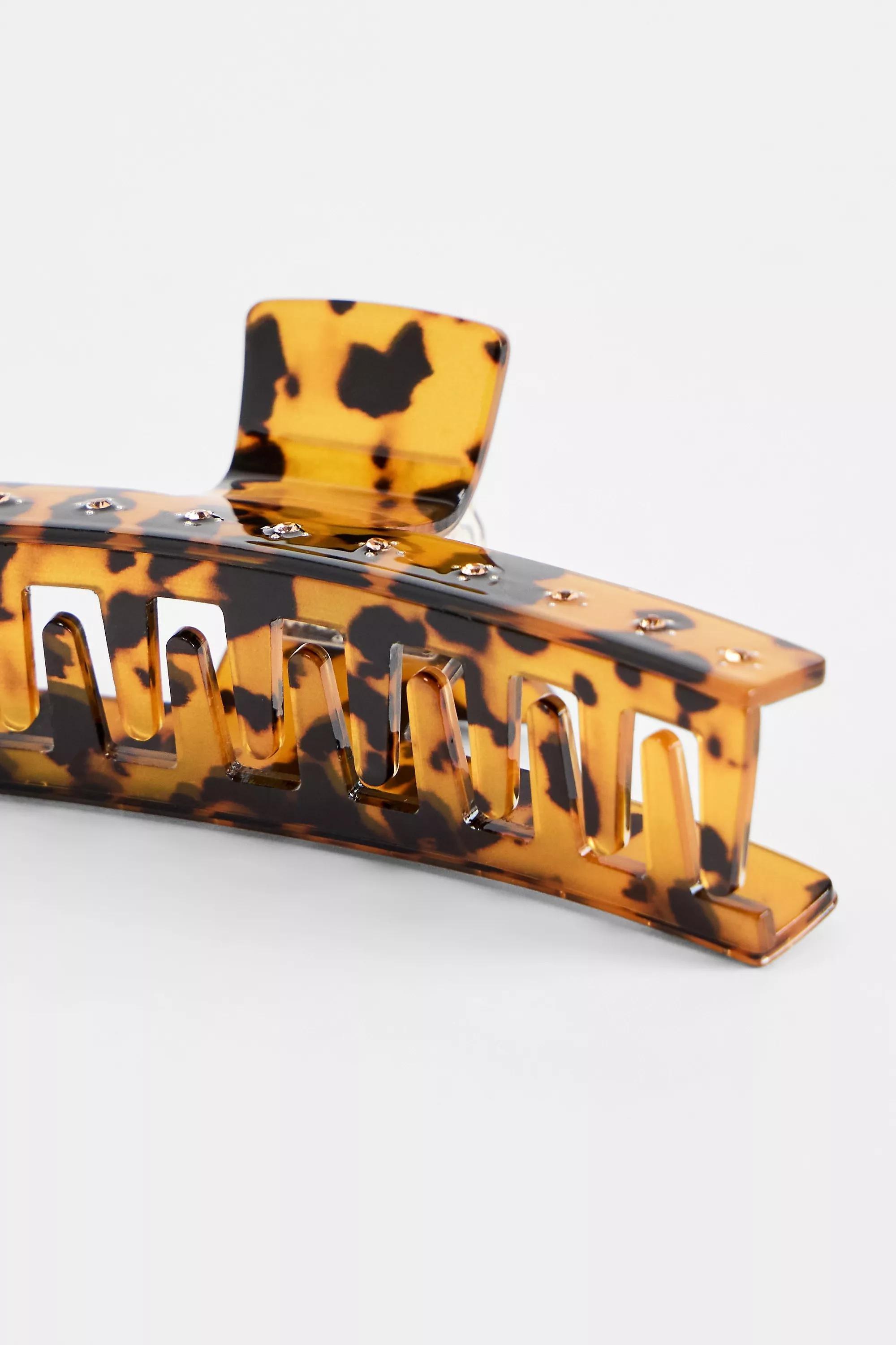 Brown Thin Diamante Claw Clip, BRN, large image number 2