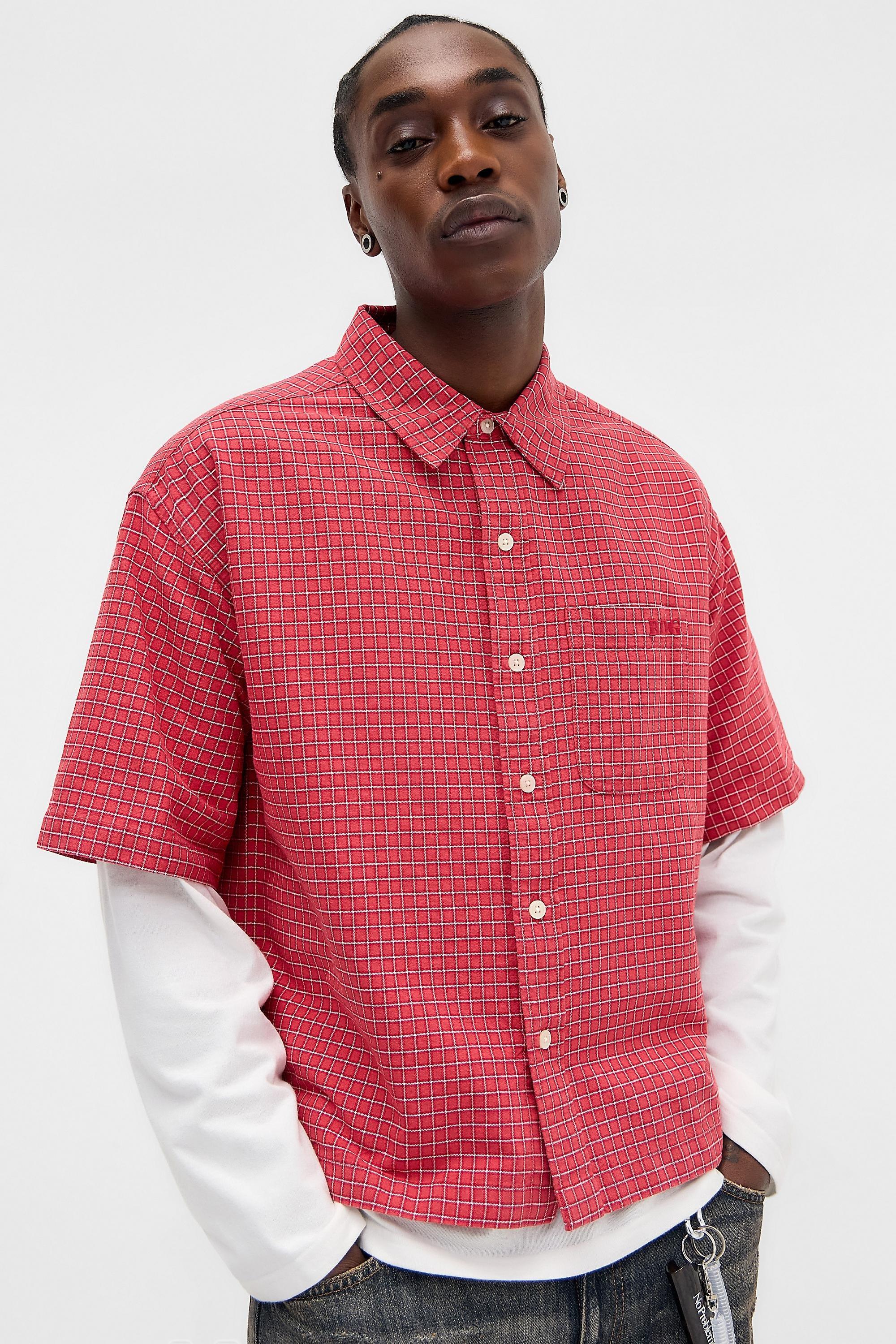 Red Bdg Red Arlo Check Short Sleeve Shirt, RED, medium