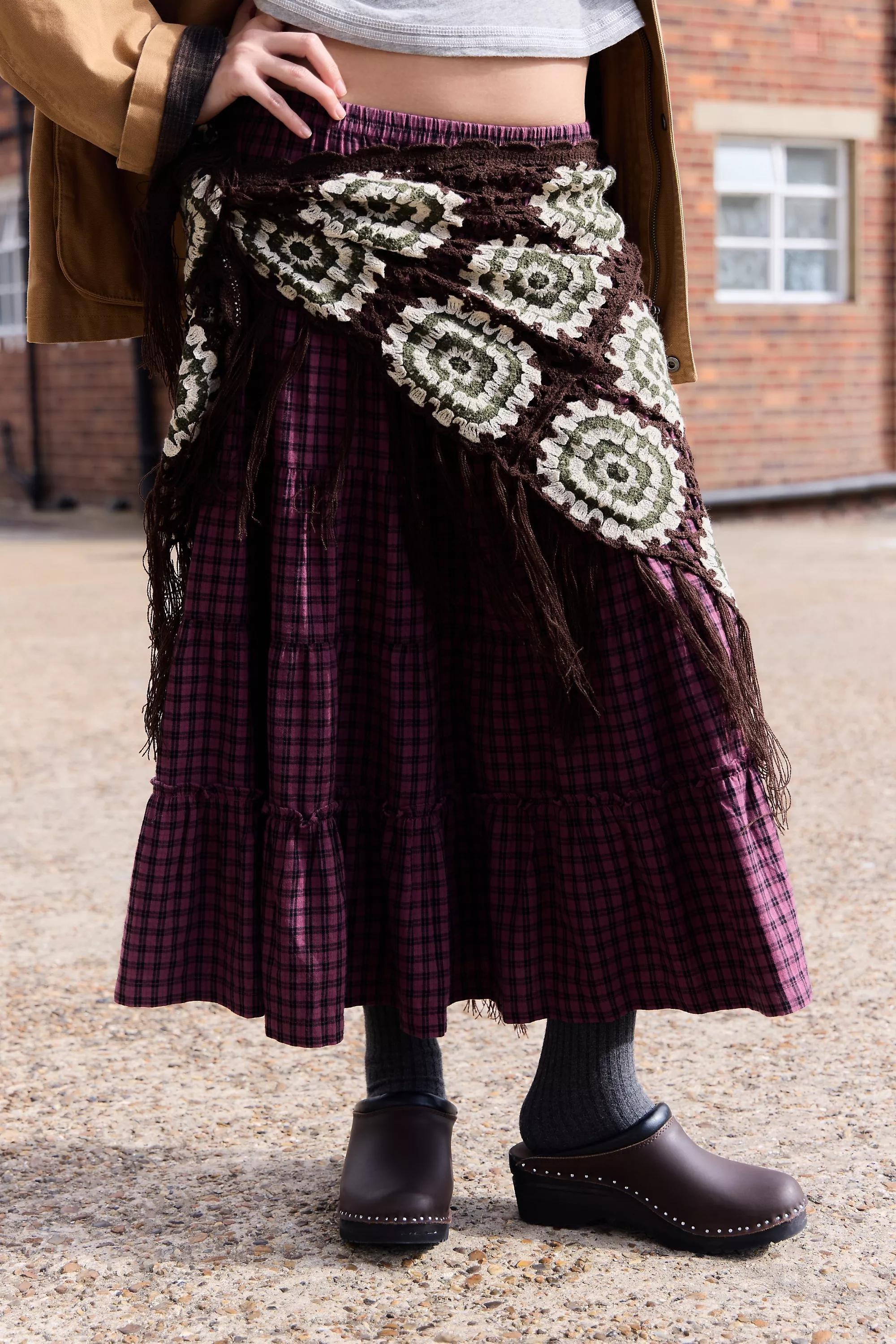 Brown Knitted Fringed Shawl, BRN, large image number 0
