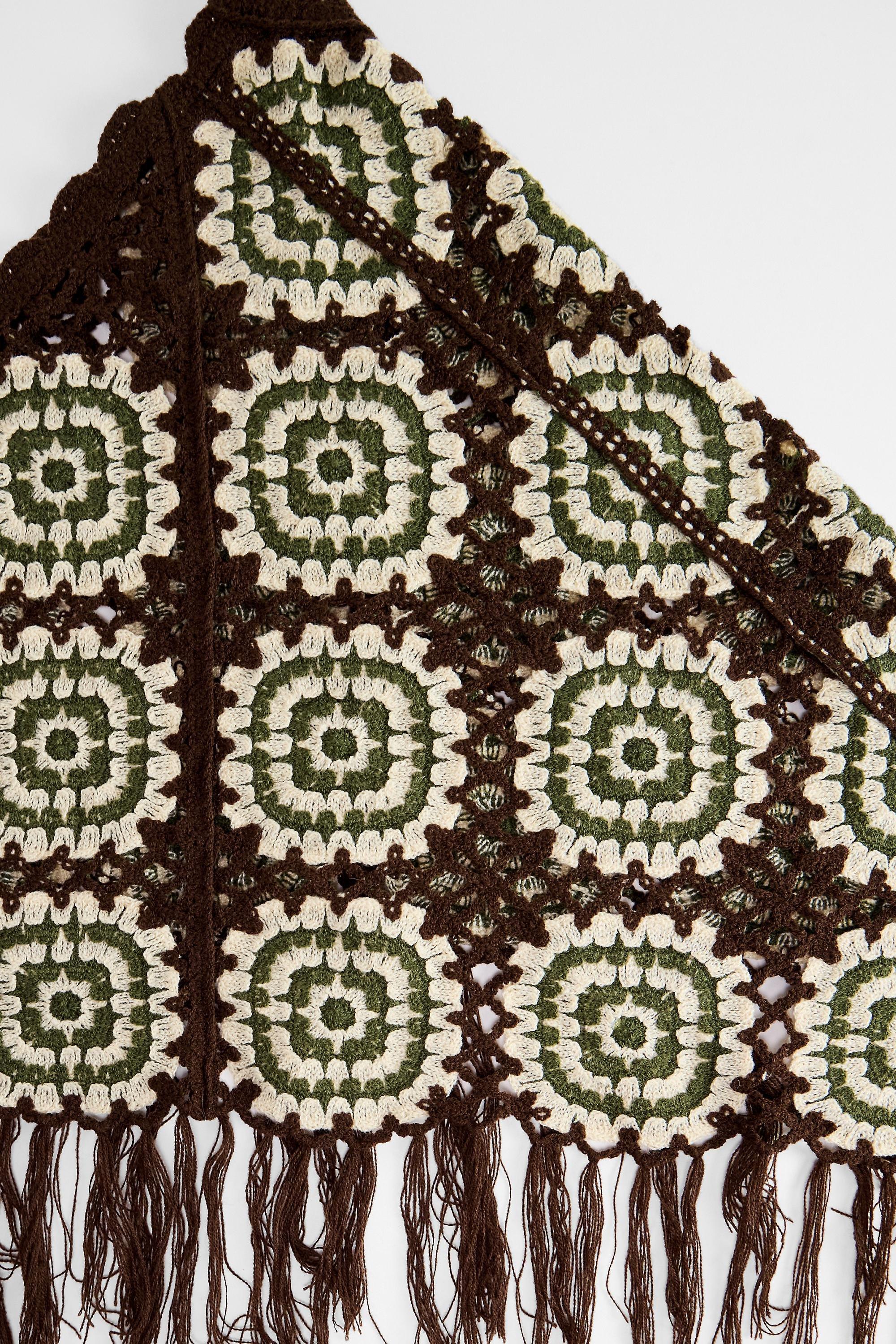 Brown Knitted Fringed Shawl, BRN, large image number 3