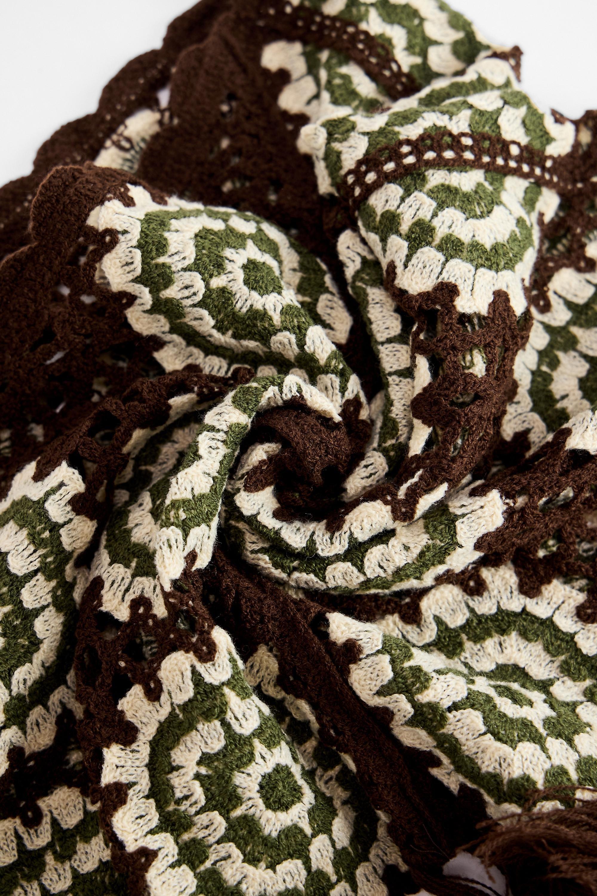 Brown Knitted Fringed Shawl, BRN, large image number 5