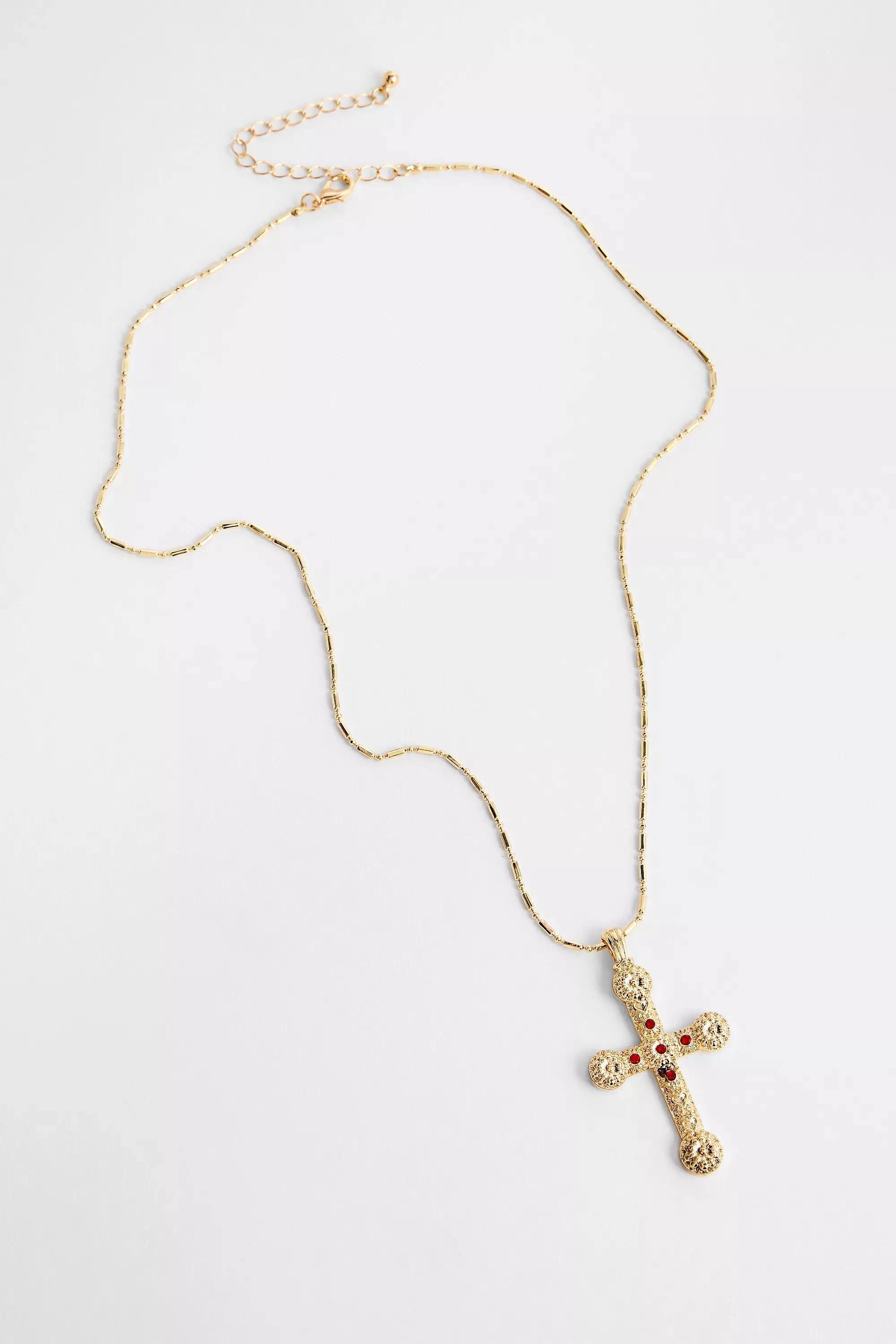 Gold Silence + Noise Cross Pendant Necklace, GOLD, large image number 2