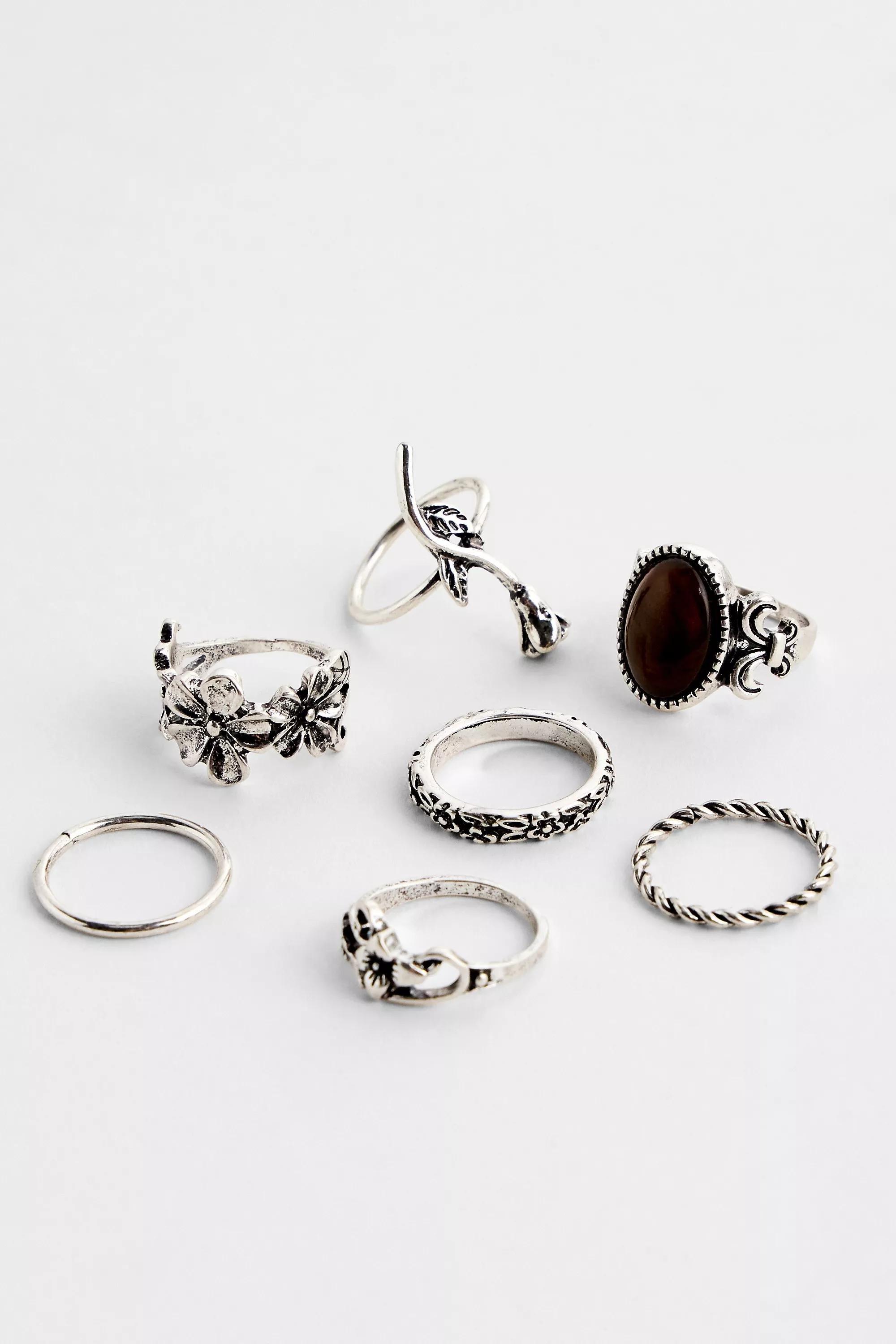 Silver Silence + Noise Amber Etch Rings, Set Of 7, SLVR, large image number 0