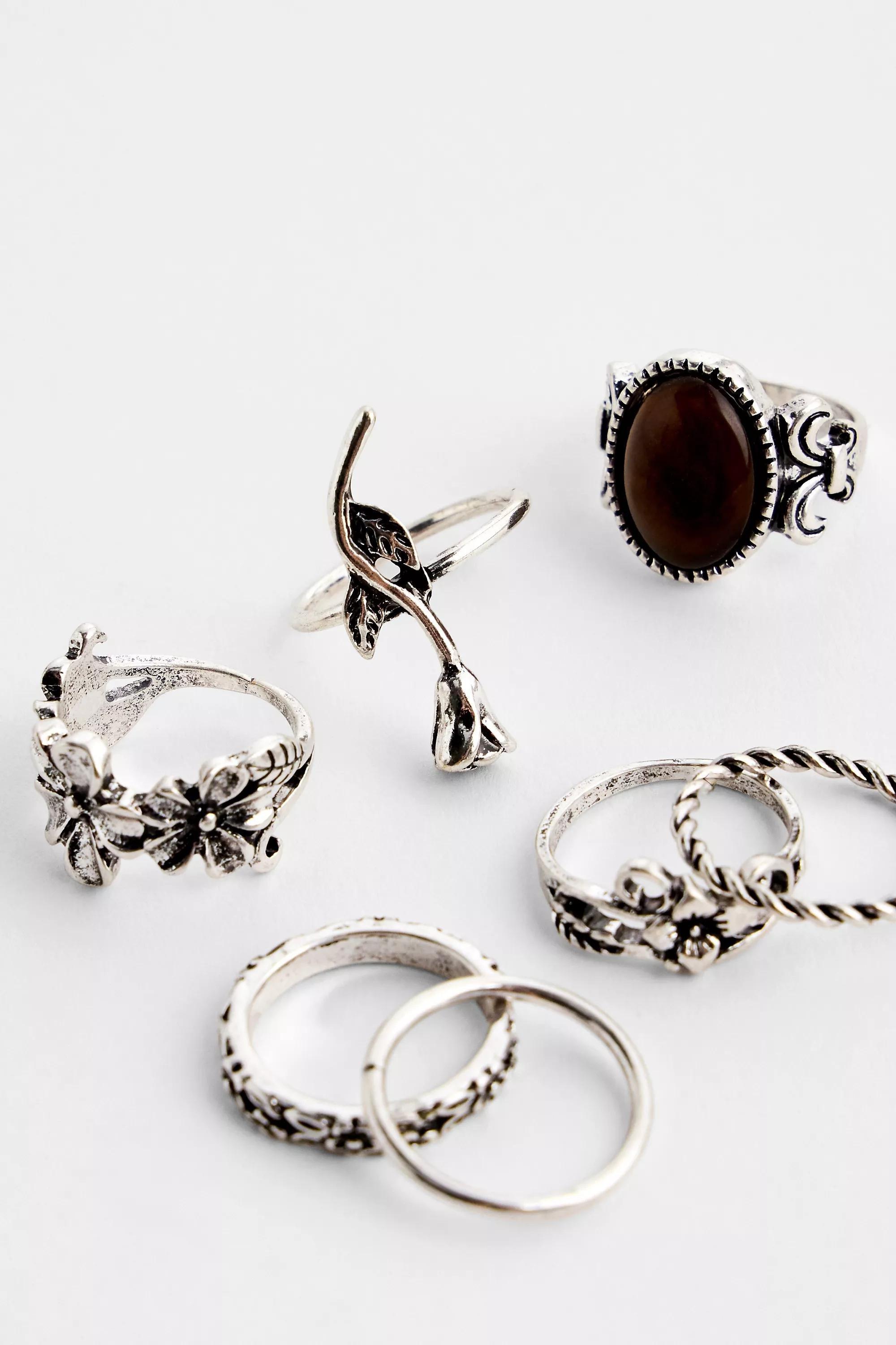 Silver Silence + Noise Amber Etch Rings, Set Of 7, SLVR, large image number 1