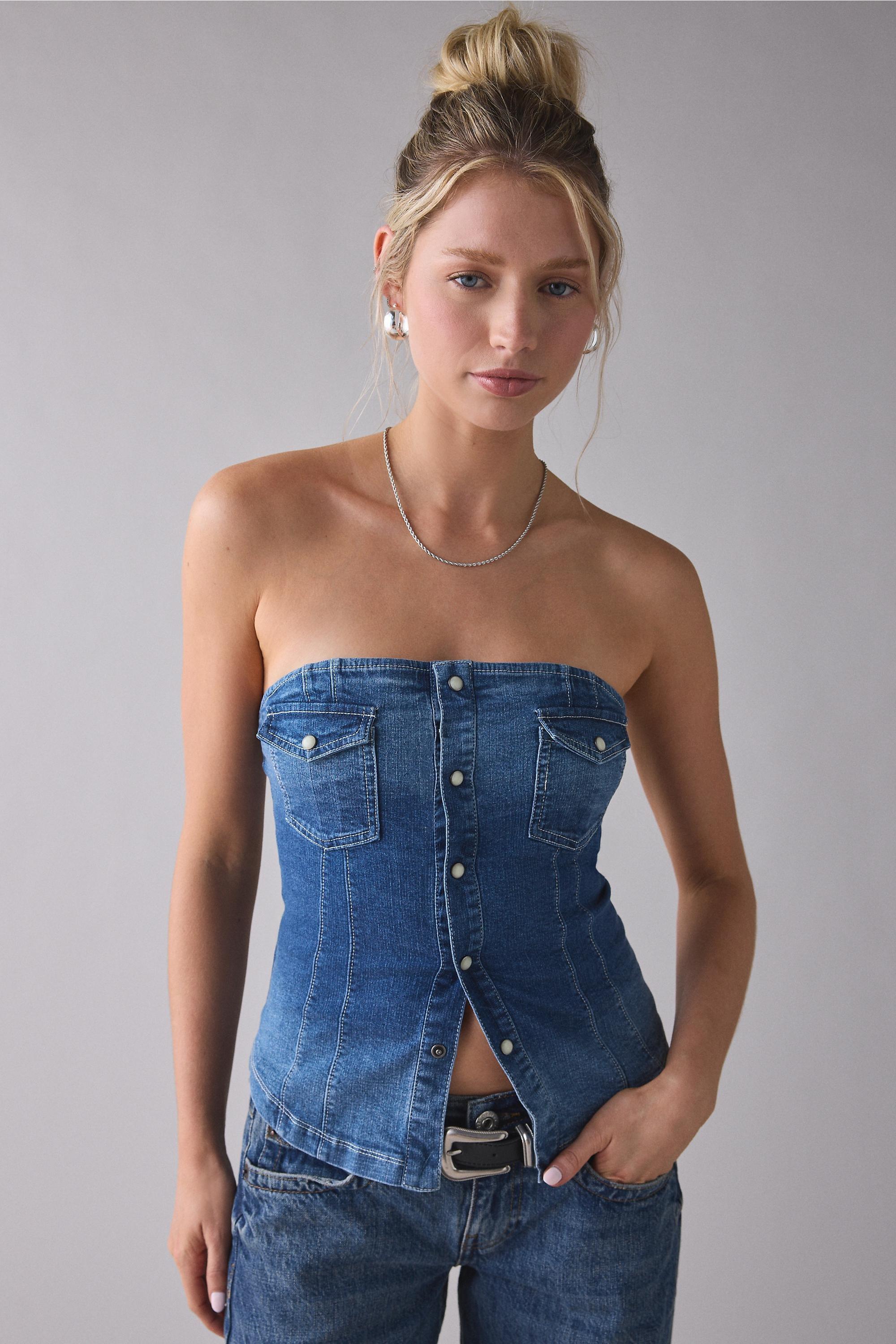 Navy Uo Riley Tube Top, VINTAGE DENIM DARK, large image number 0