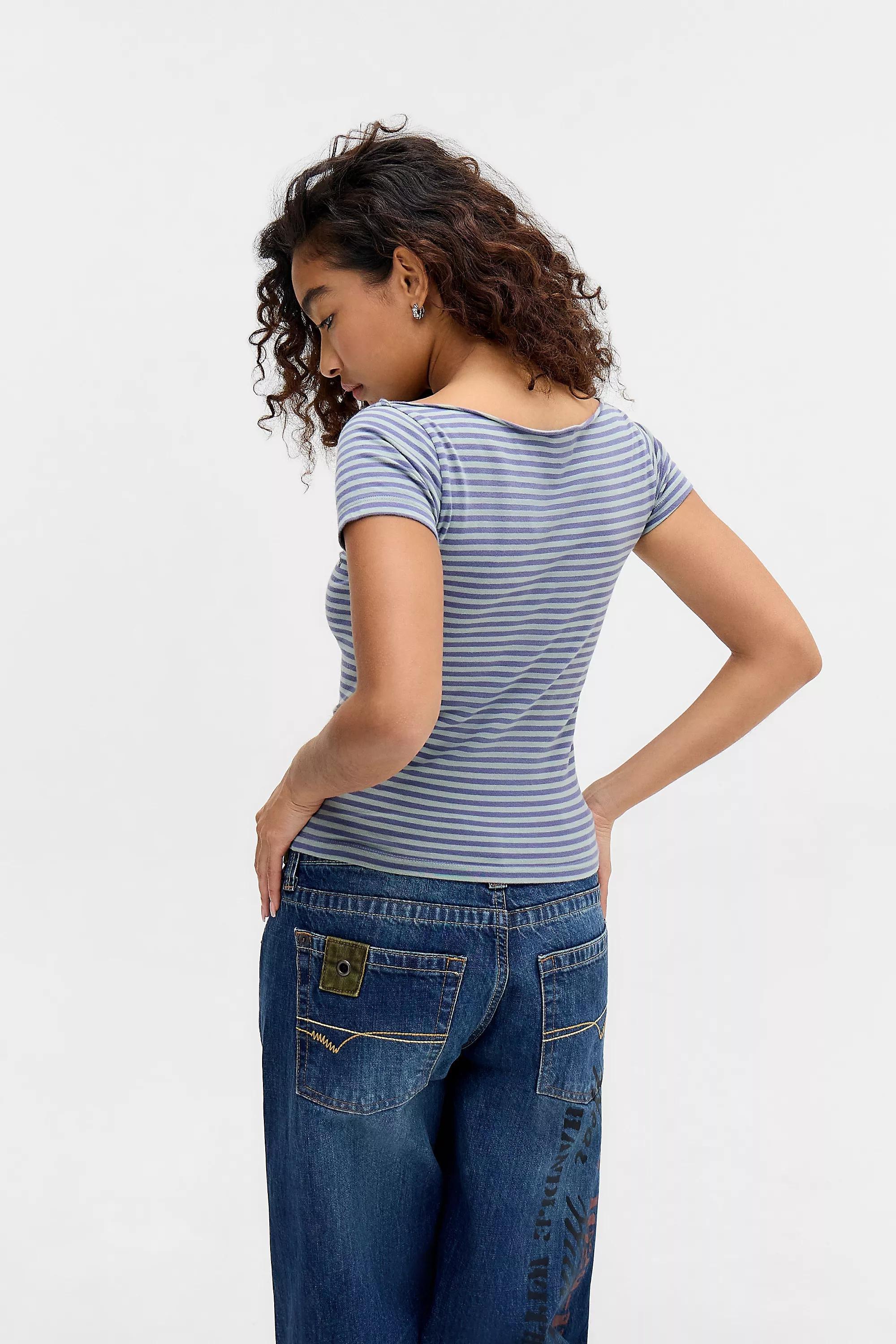 Blue Uo New York Slash Neck T-Shirt, BLUE, large image number 3