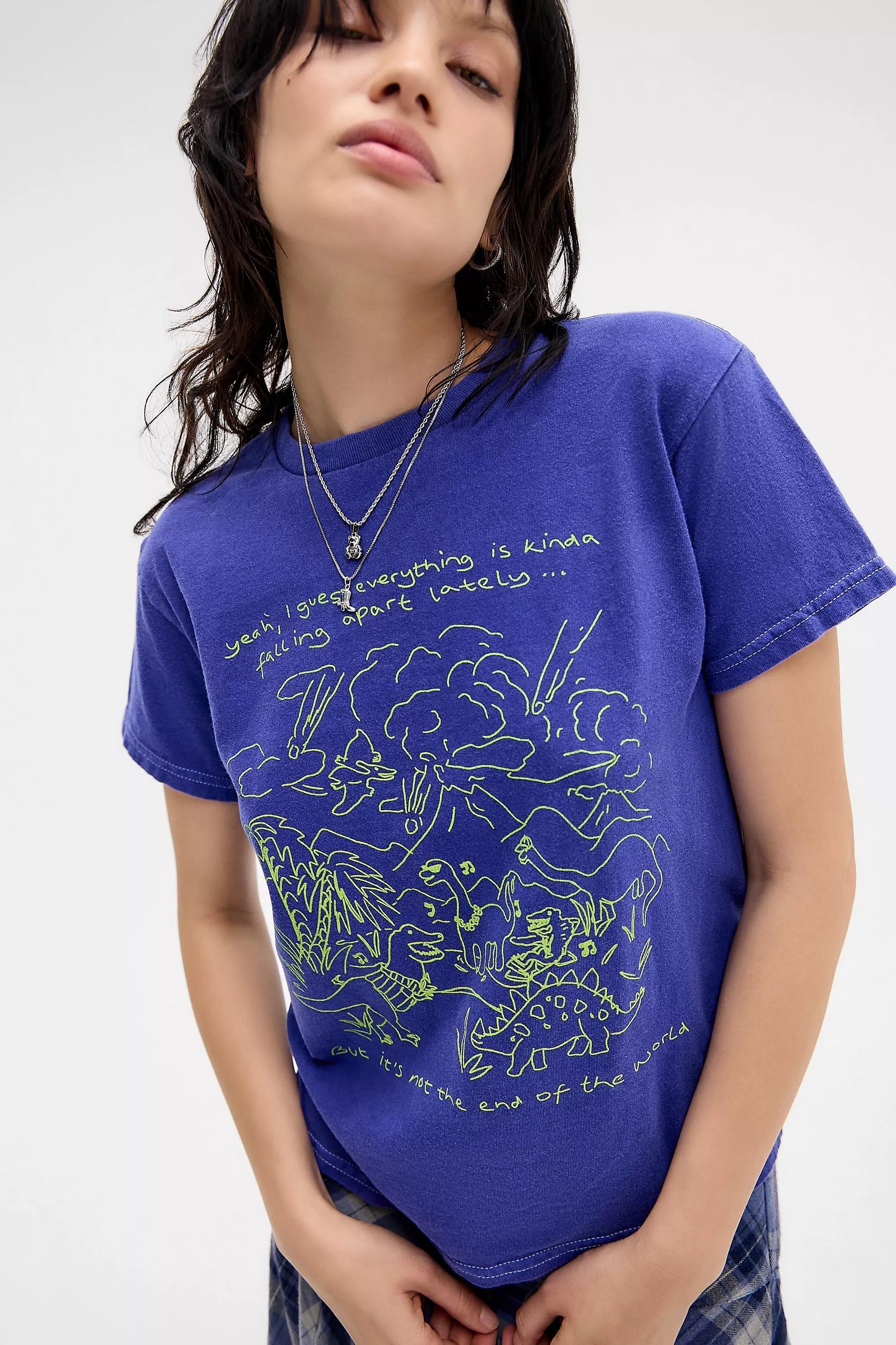 BLUE UO Dinosaur Doodle Relaxed T-Shirt, BLUE, large image number 0