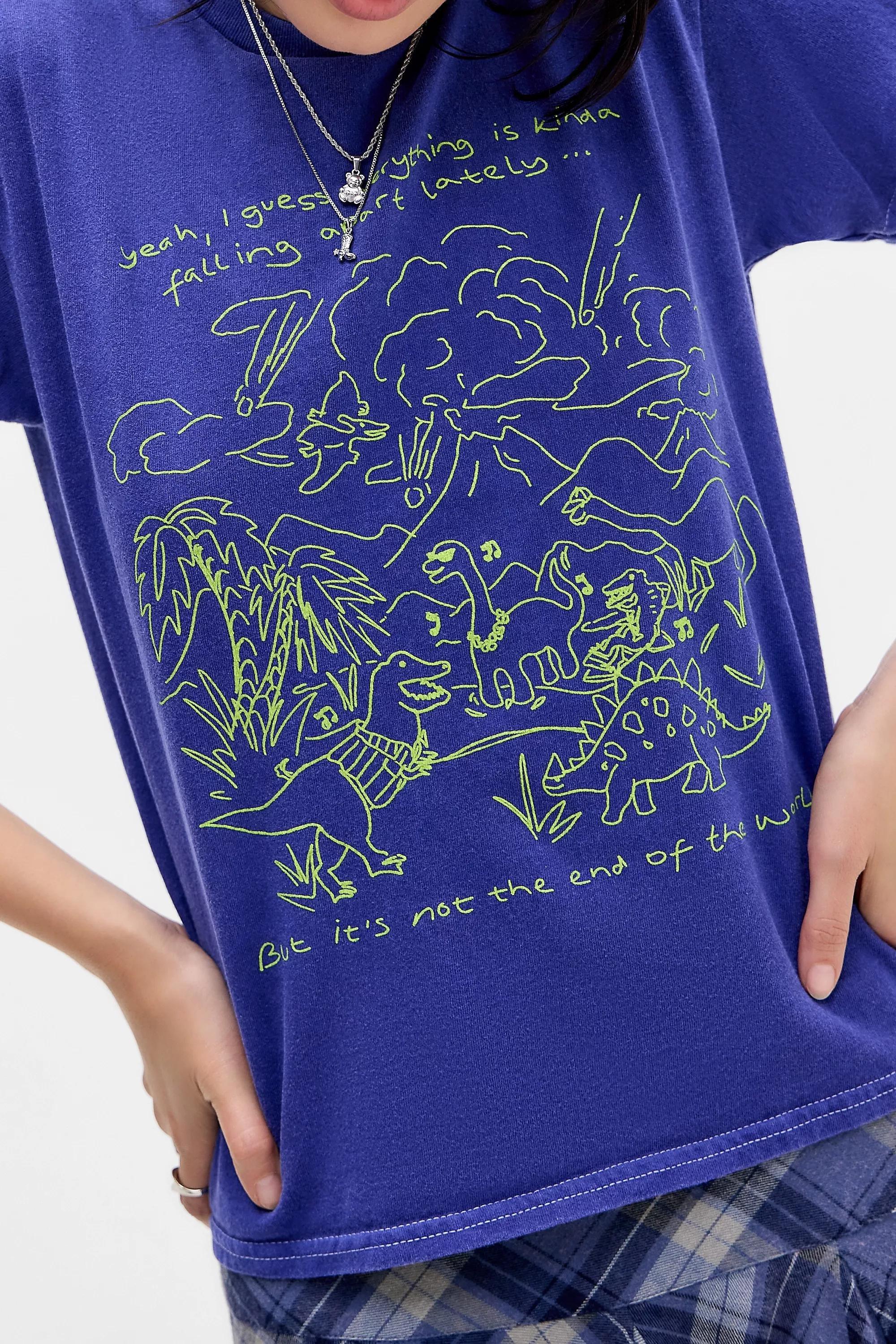 BLUE UO Dinosaur Doodle Relaxed T-Shirt, BLUE, large image number 1