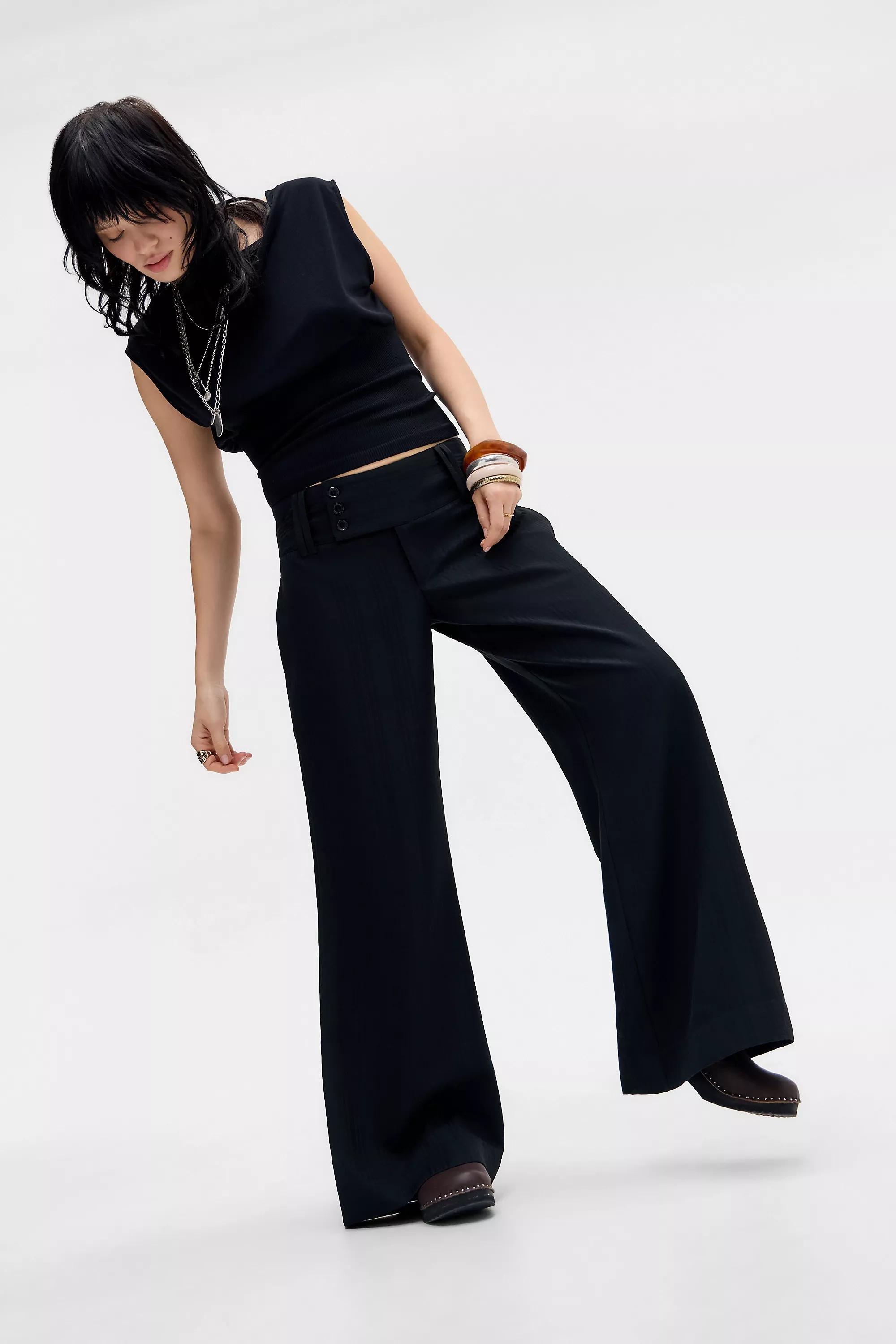 Black Uo Charlie Low Rise Flare Trousers, BLK, large image number 1