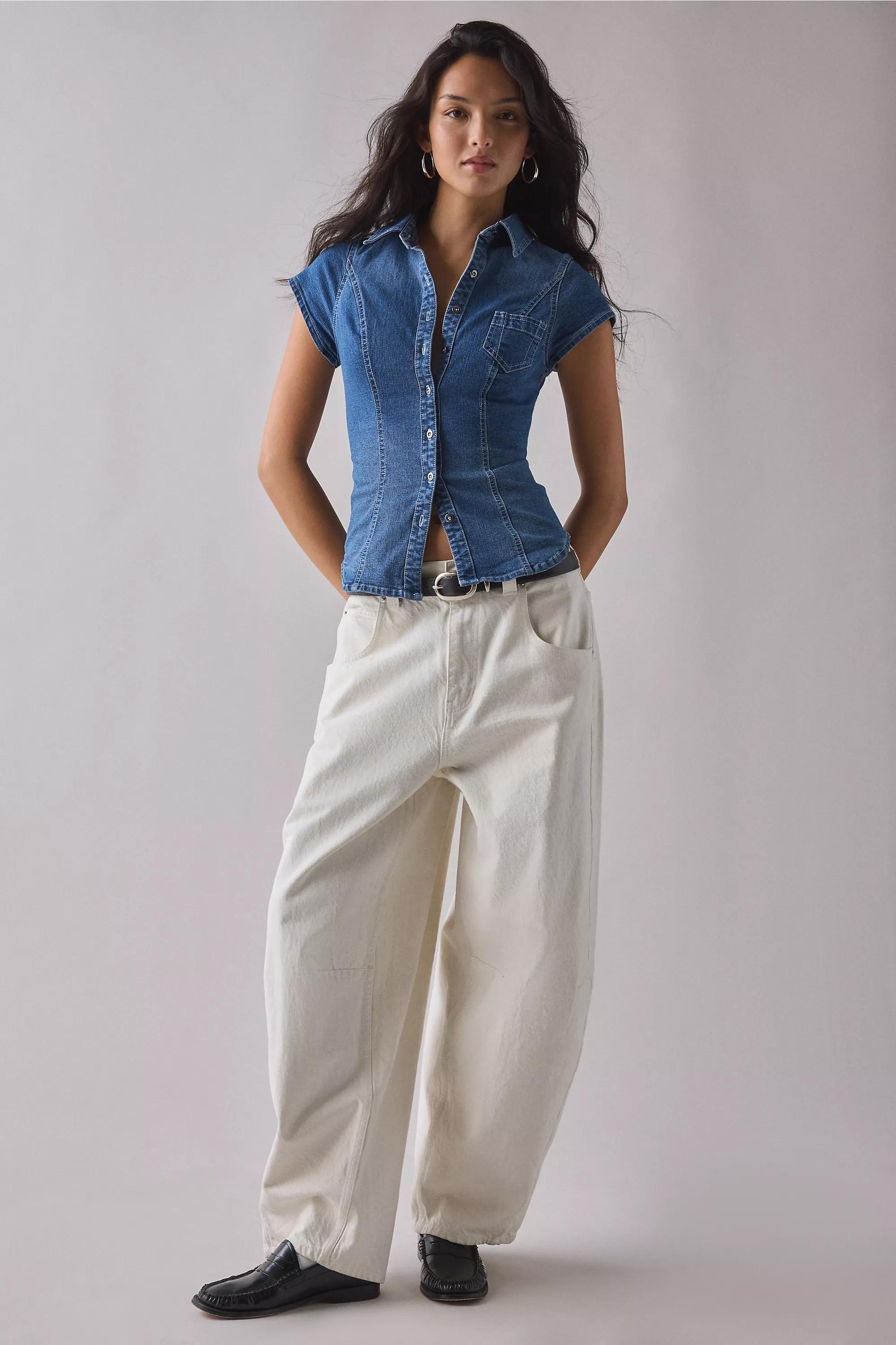 DENIM DARK BDG Vero Short Sleeve Denim Shirt, DENIM D, large image number 2