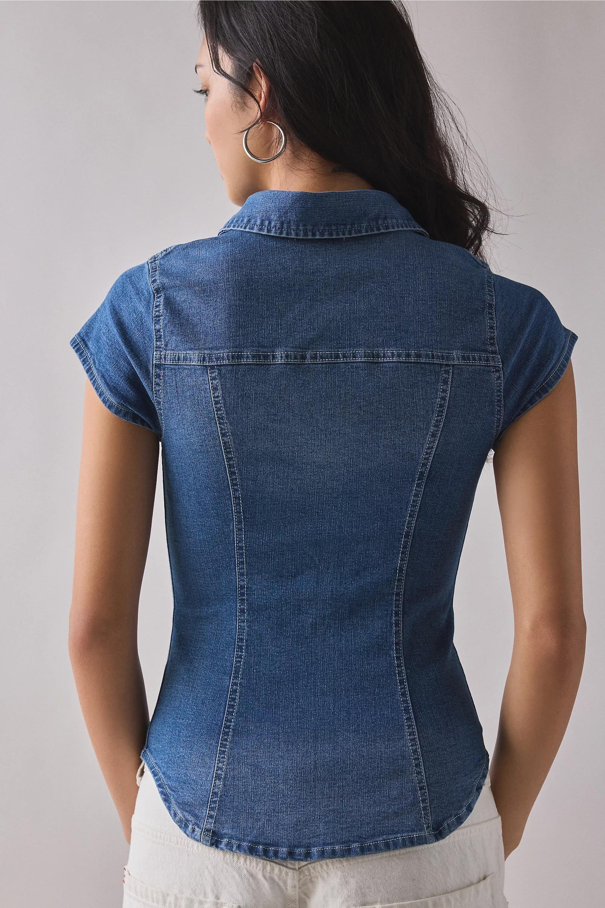 DENIM DARK BDG Vero Short Sleeve Denim Shirt, DENIM D, large image number 3