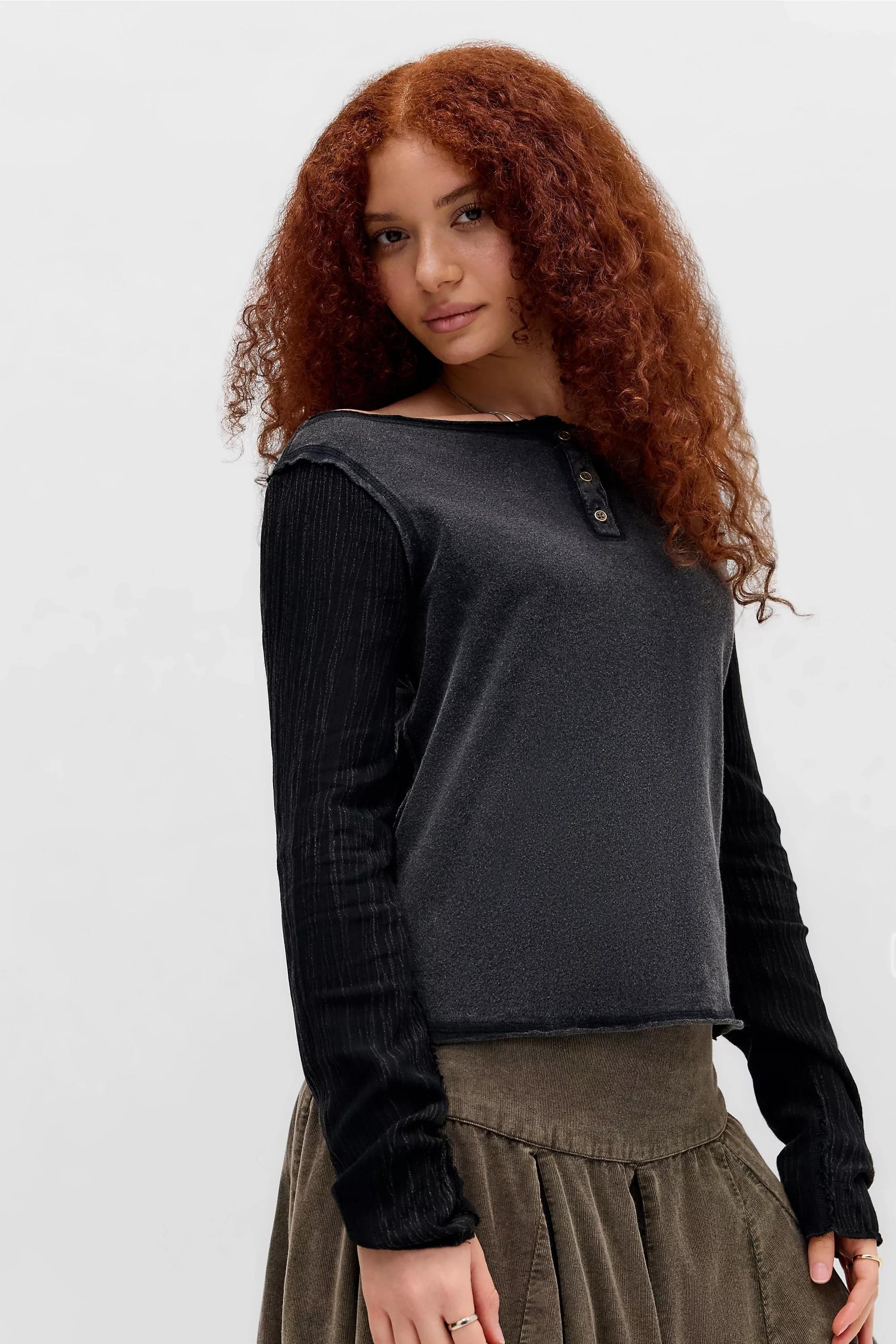 Black Bdg Blake Washed Henley T-Shirt, BLK, large image number 0