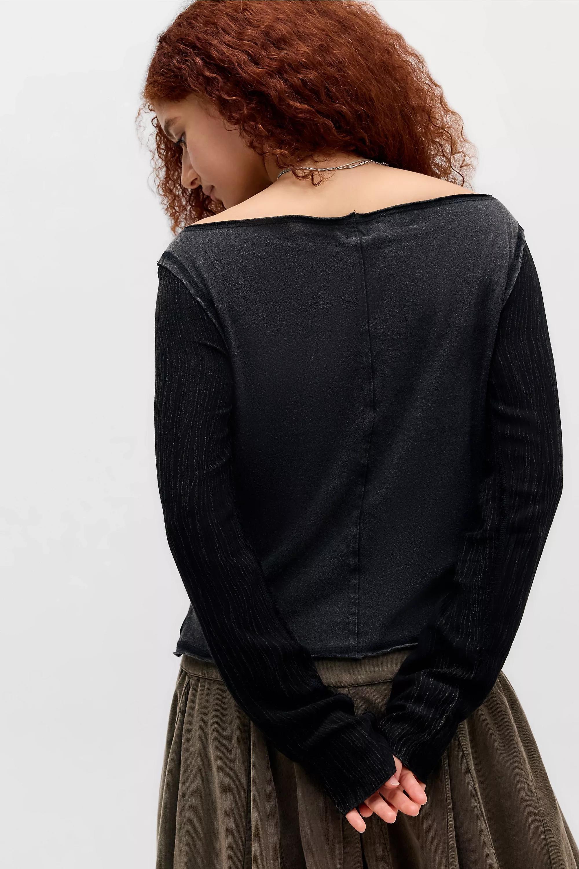 Black Bdg Blake Washed Henley T-Shirt, BLK, large image number 3