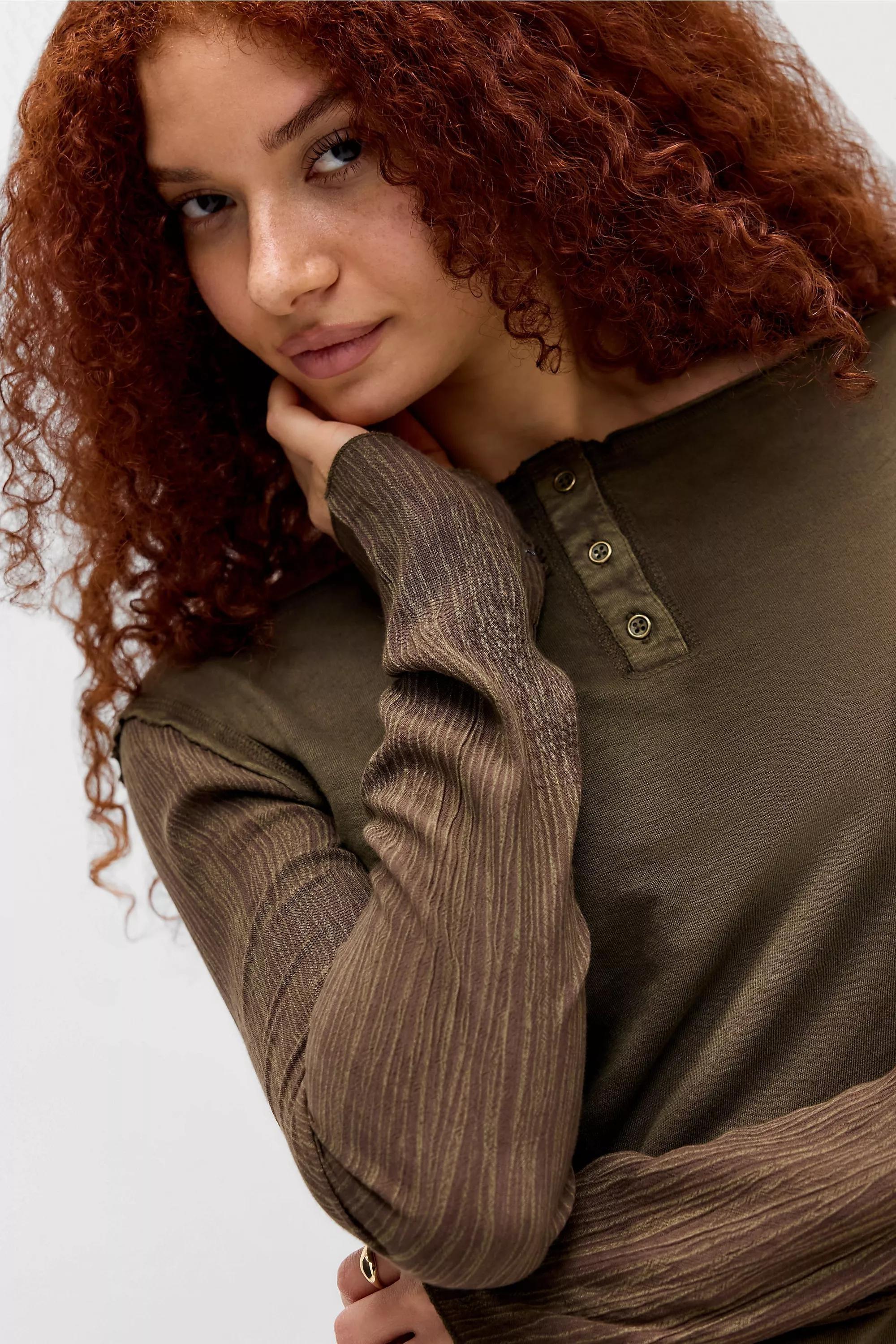 Khaki Bdg Blake Washed Henley T-Shirt, KHAKI, large image number 2