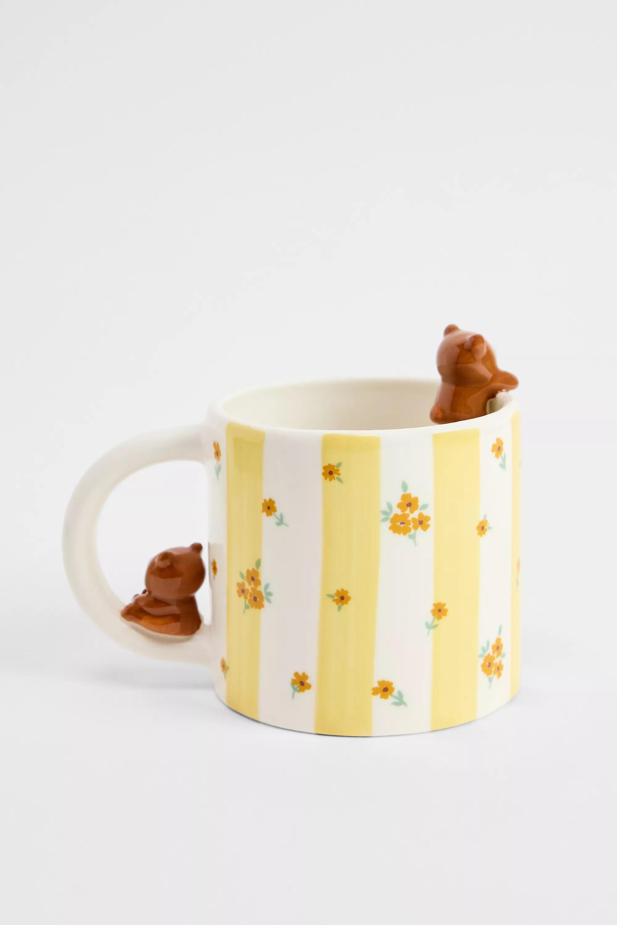 Yellow Floral Stripe Bear Mug, YEL, large image number 2