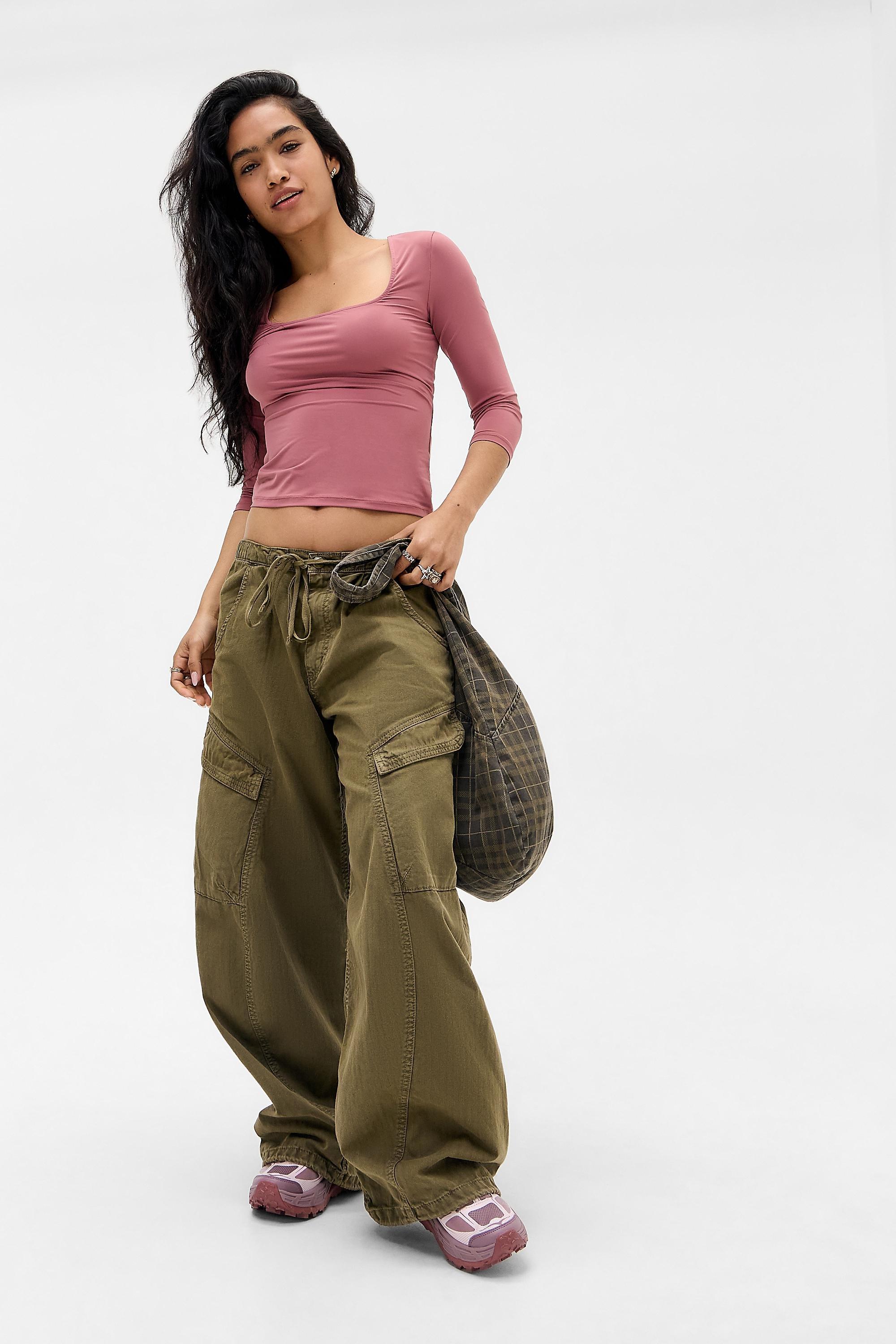 Pink Uo Ana Slinky Ruched 3/4 Sleeve Top, PINK, medium