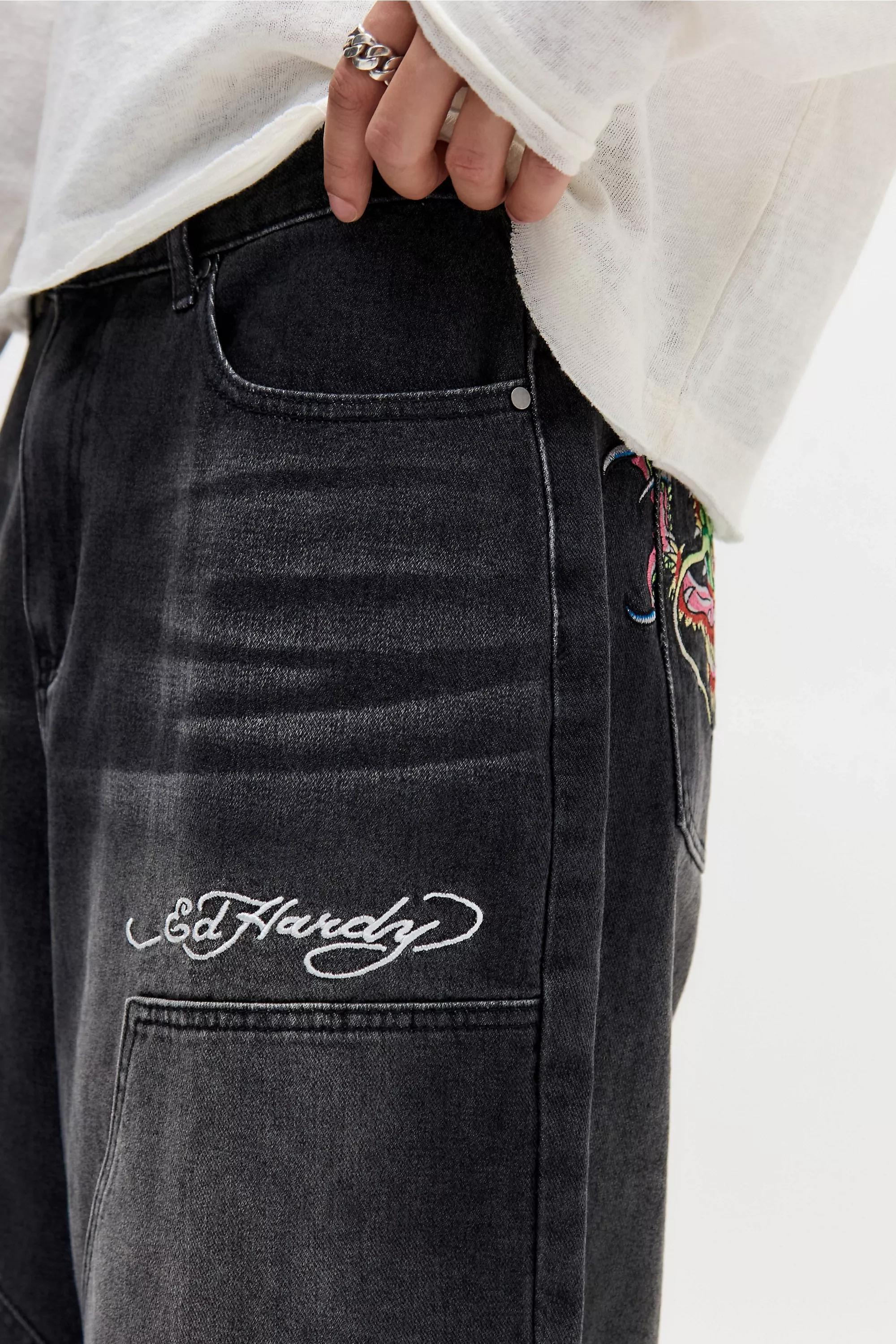 Black Ed Hardy Uo Dragon Jorts, BLK, medium