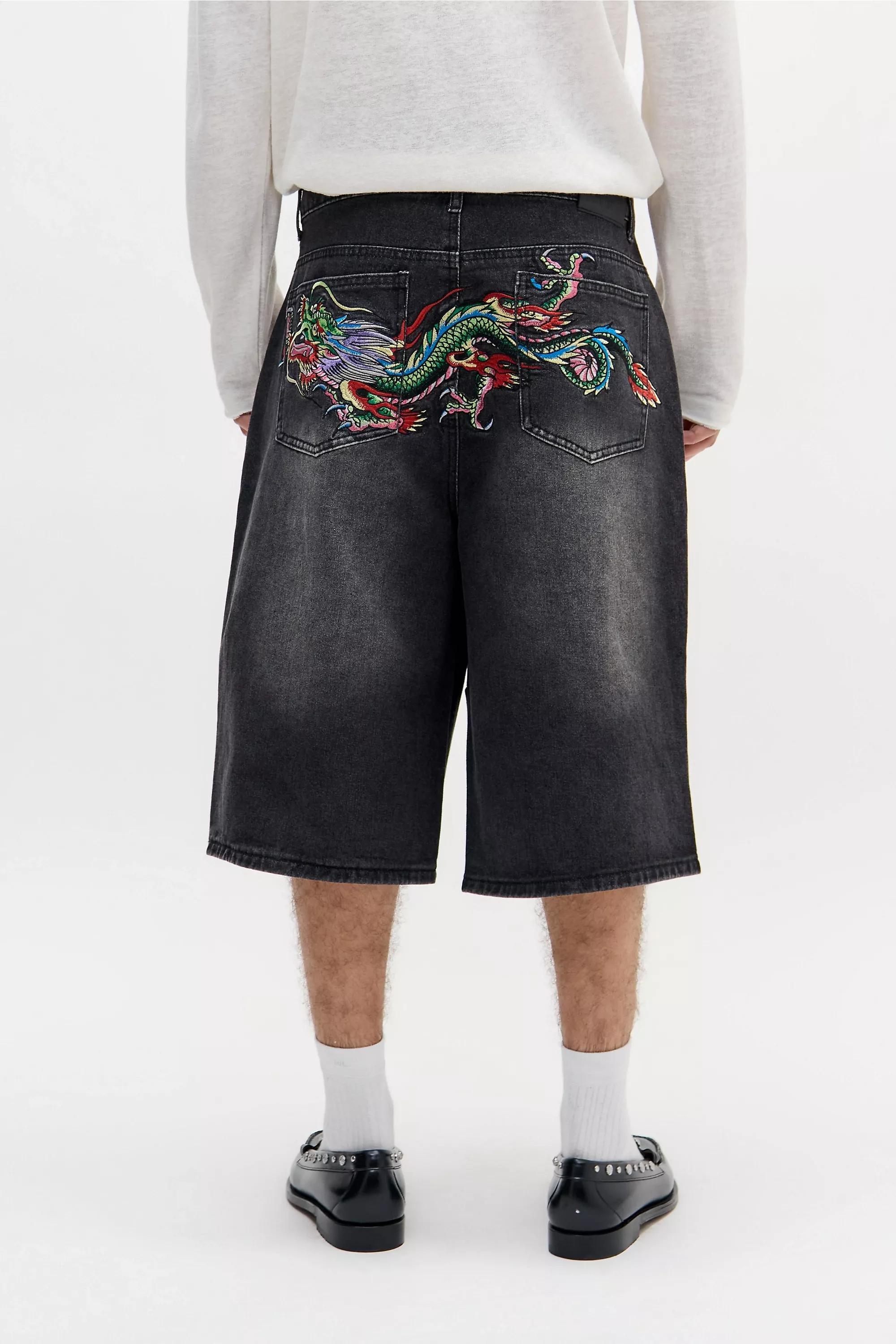 Black Ed Hardy Uo Dragon Jorts, BLK, large image number 3