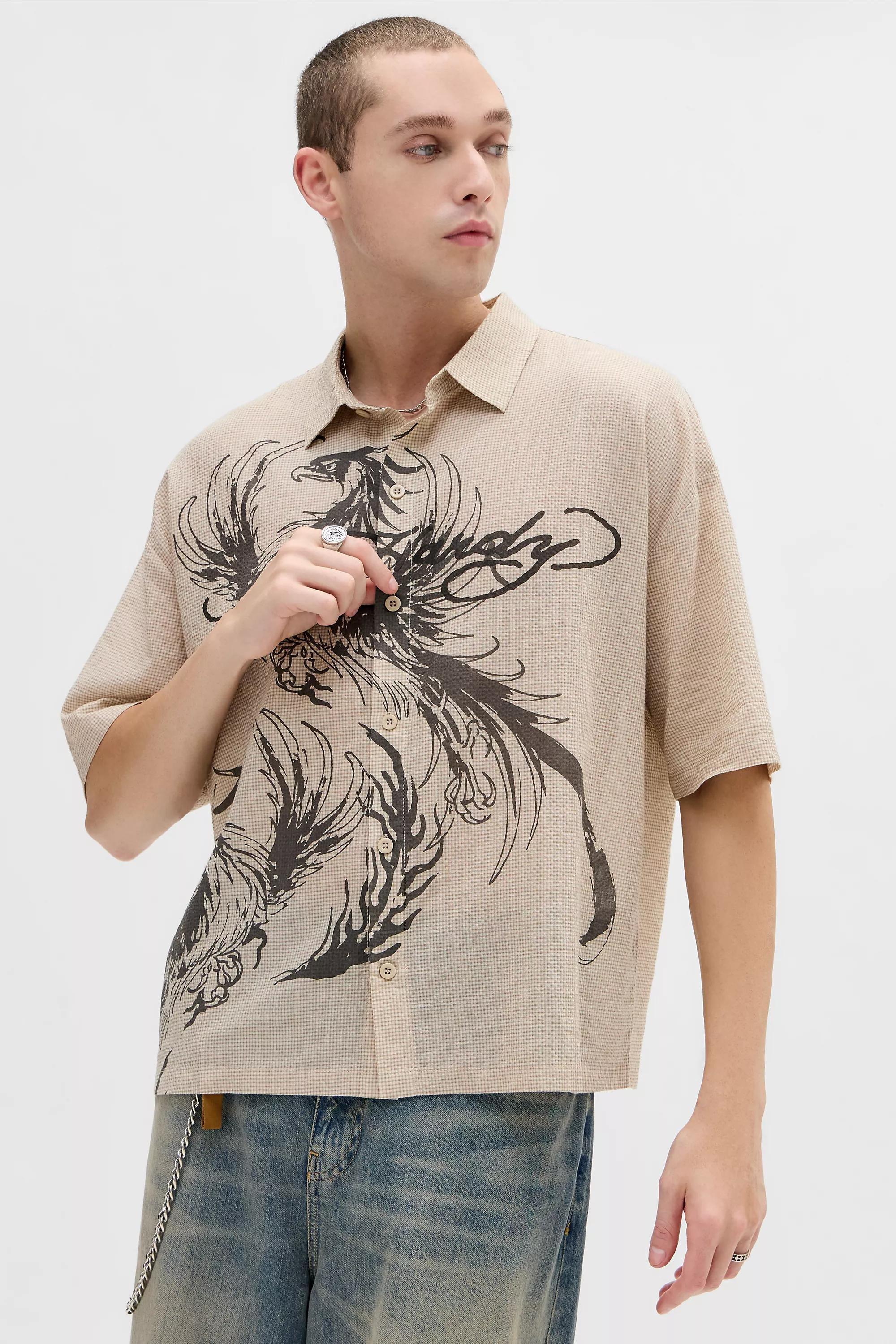 White Ed Hardy Uo Ecru Phoenix Shirt, IVRY, medium