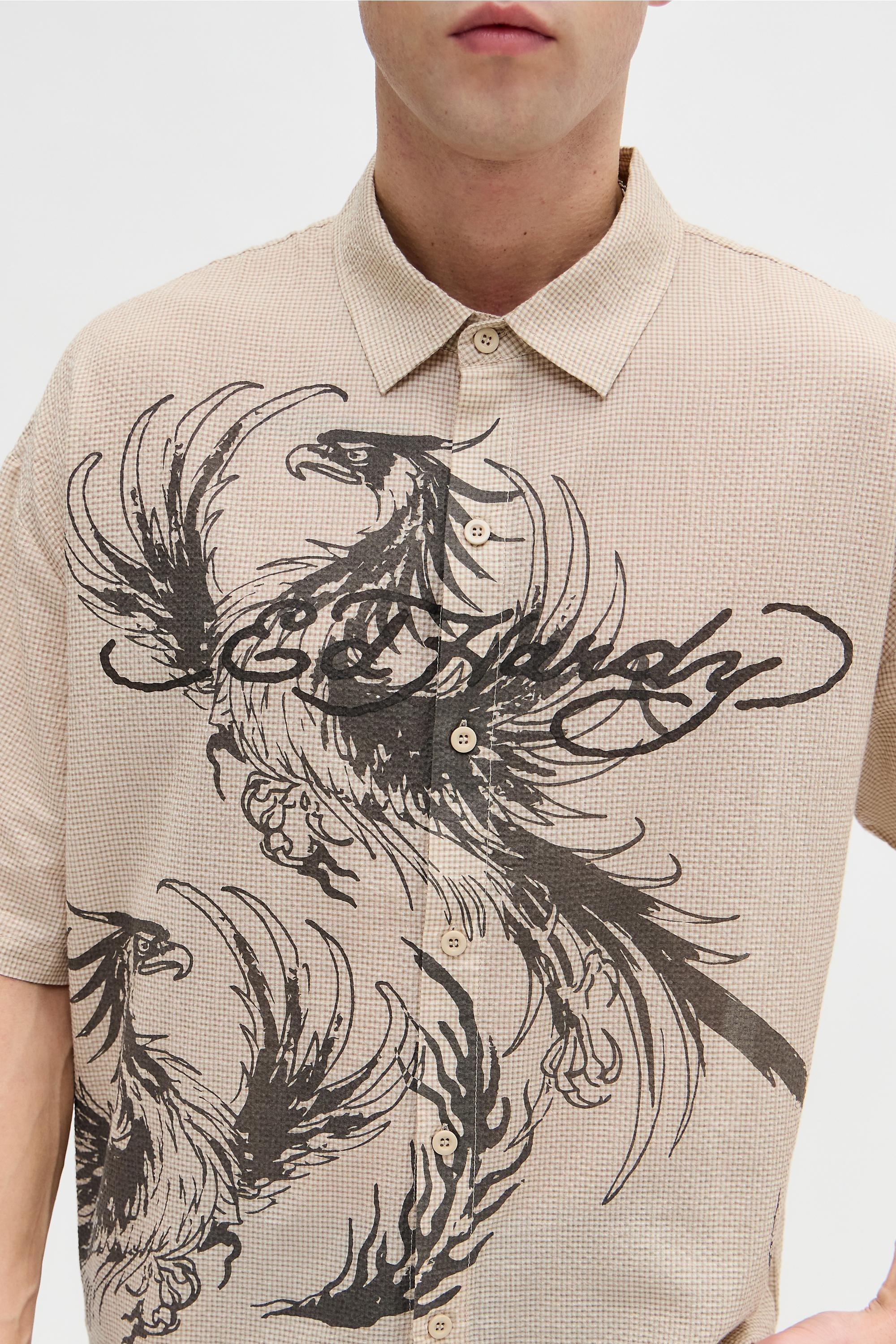 White Ed Hardy Uo Ecru Phoenix Shirt, IVRY, medium