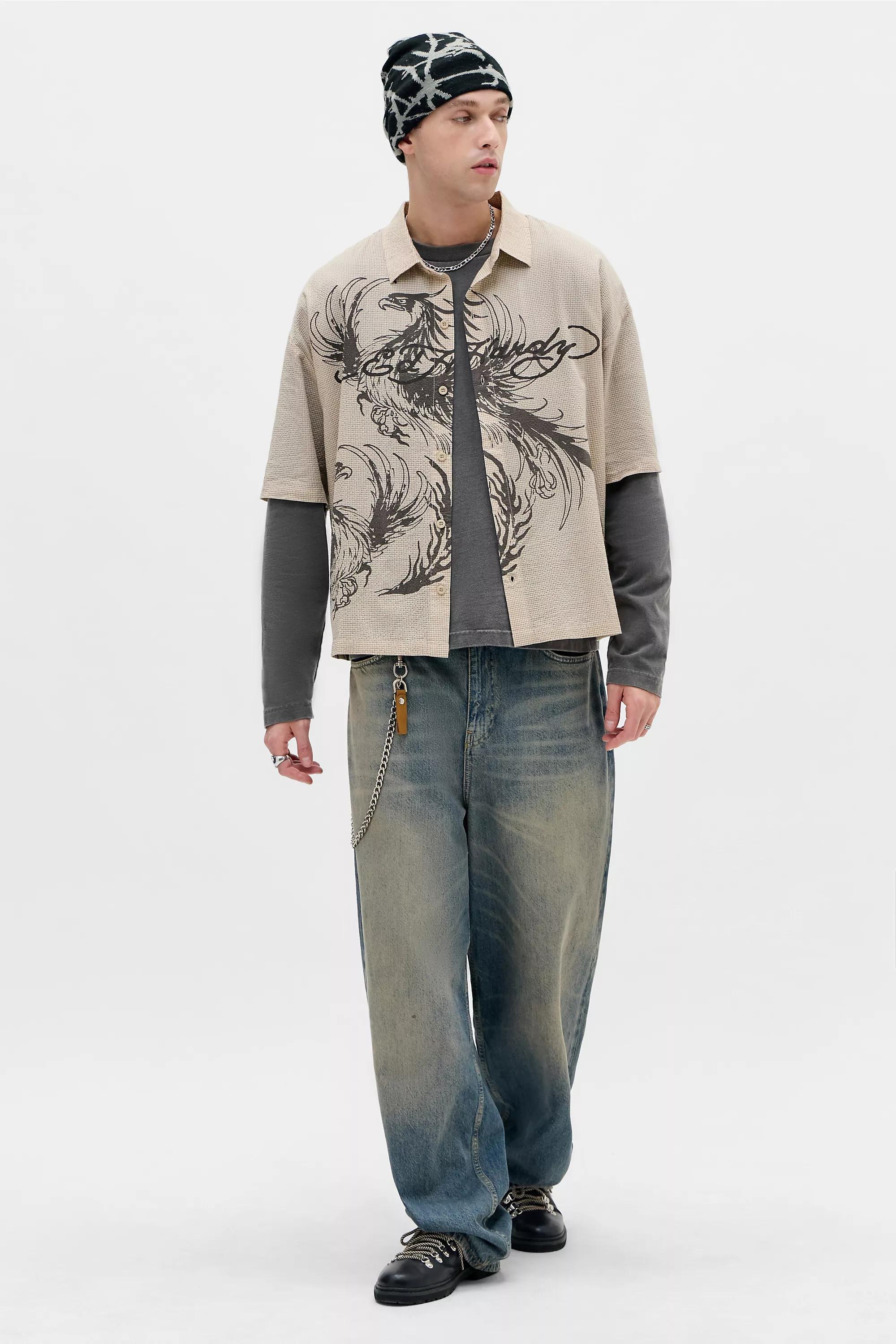 White Ed Hardy Uo Ecru Phoenix Shirt, IVRY, medium