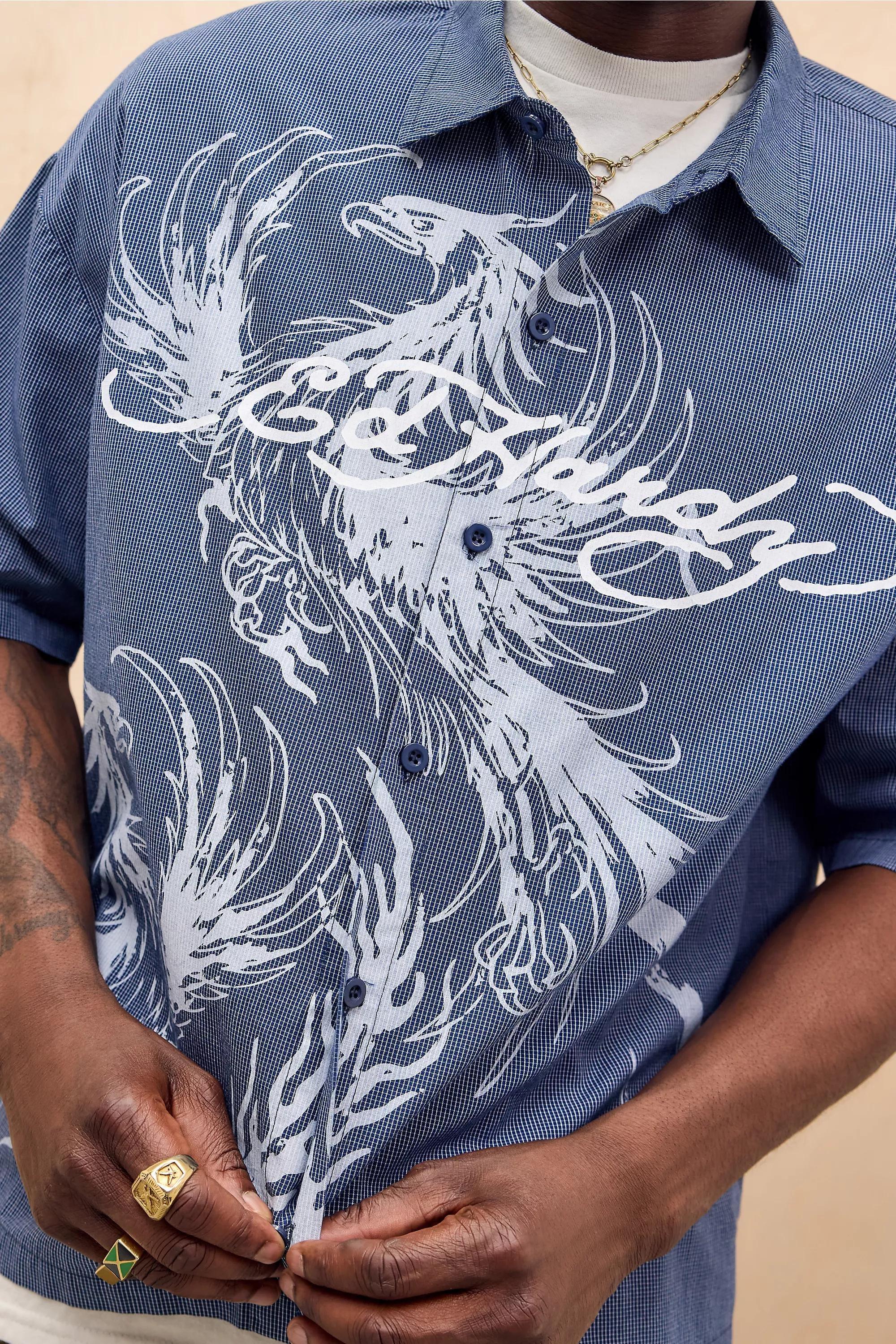 Navy Ed Hardy Uo Check Phoenix Shirt, NAVY, large image number 2