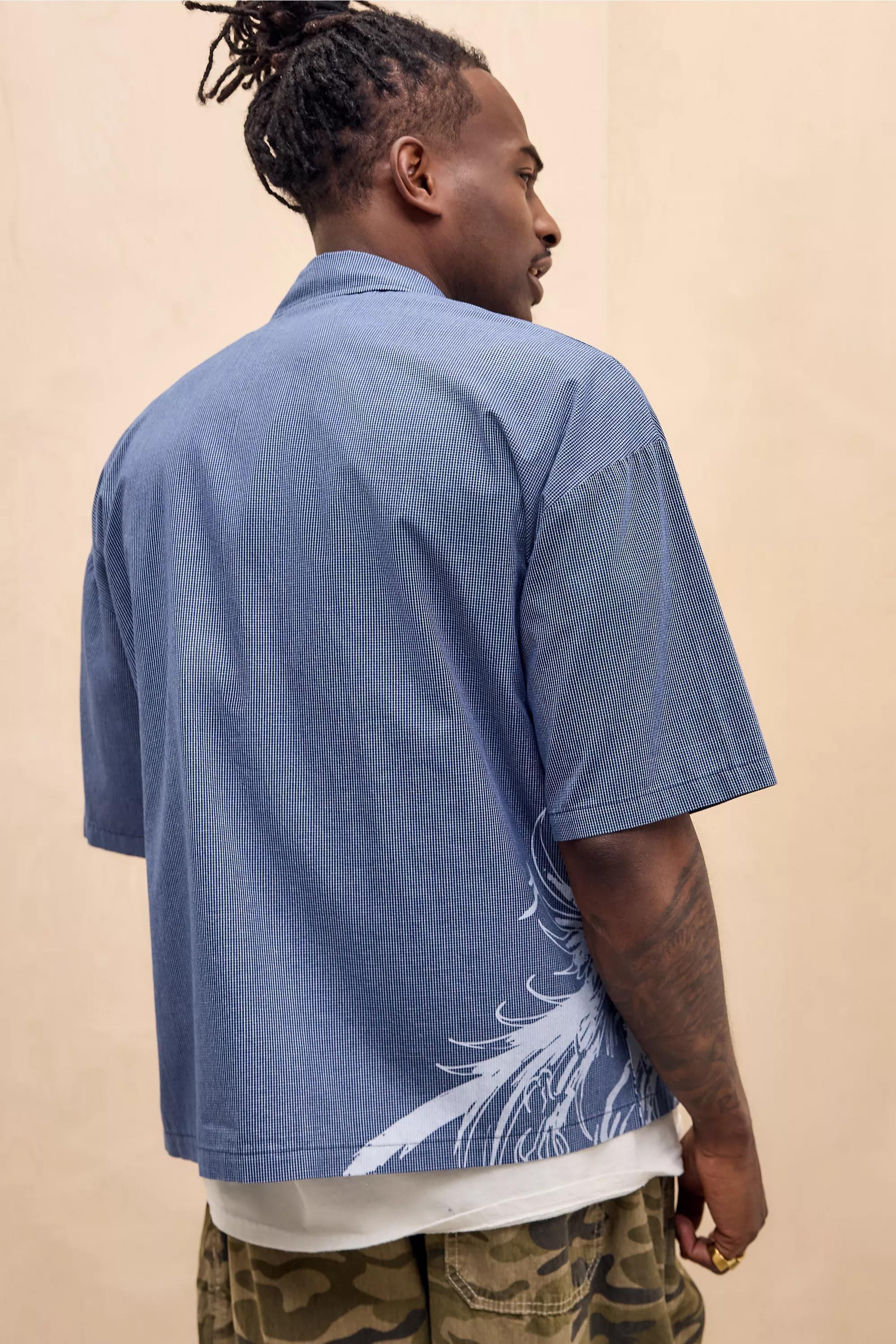 Navy Ed Hardy Uo Check Phoenix Shirt, NAVY, large image number 3