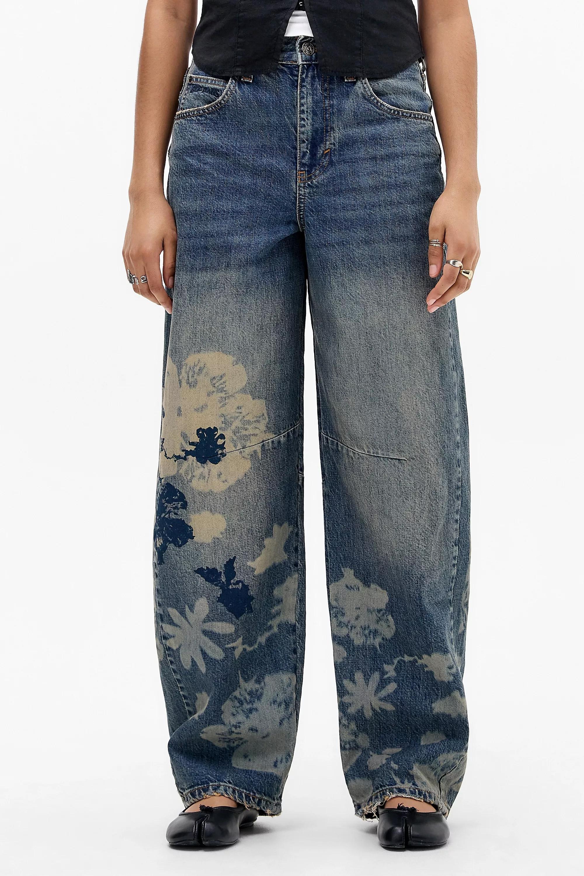 Navy Bdg Logan Floral Laser Jeans, VINTAGE DENIM MEDIUM, large