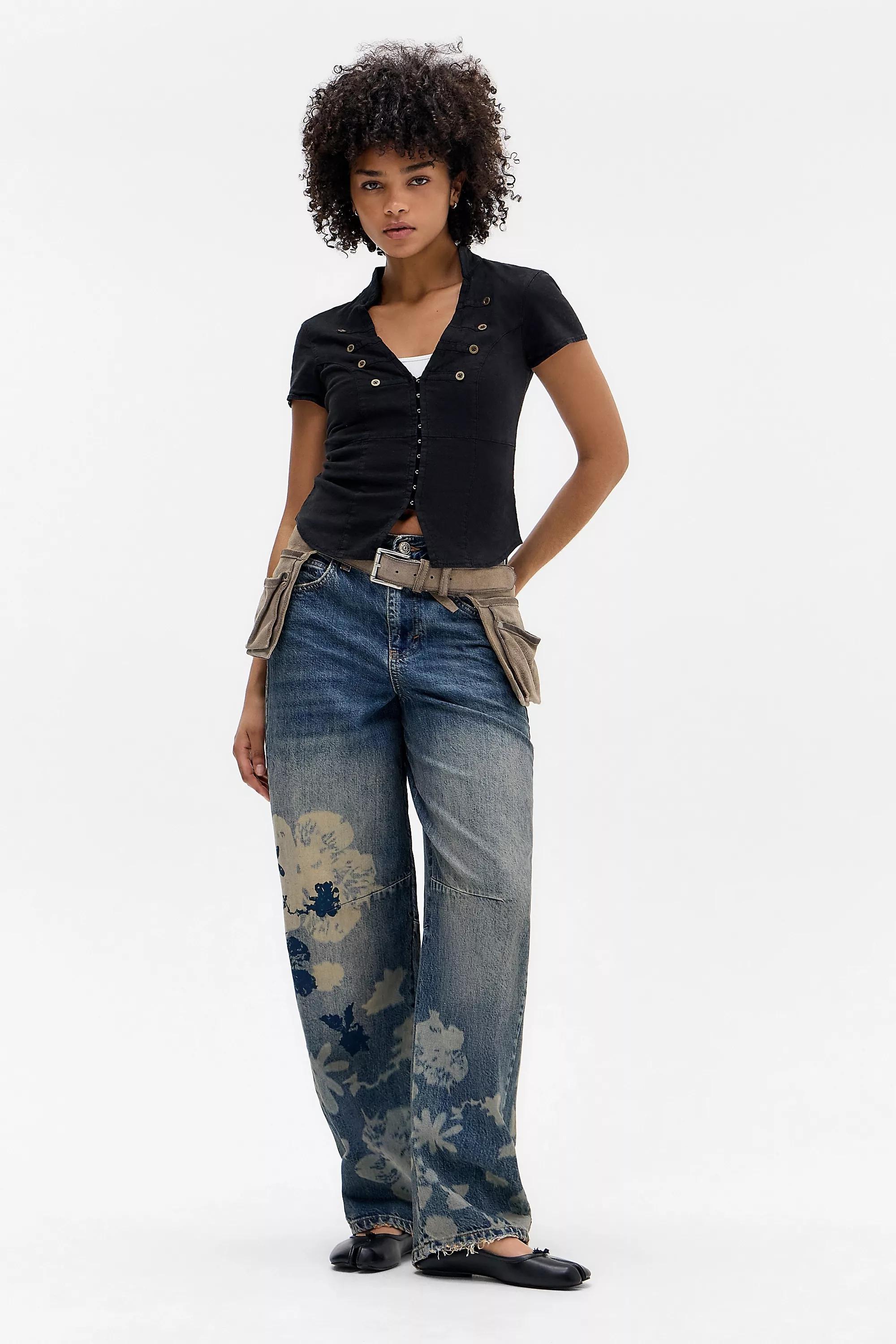 Navy Bdg Logan Floral Laser Jeans, VINTAGE DENIM MEDIUM, large image number 1