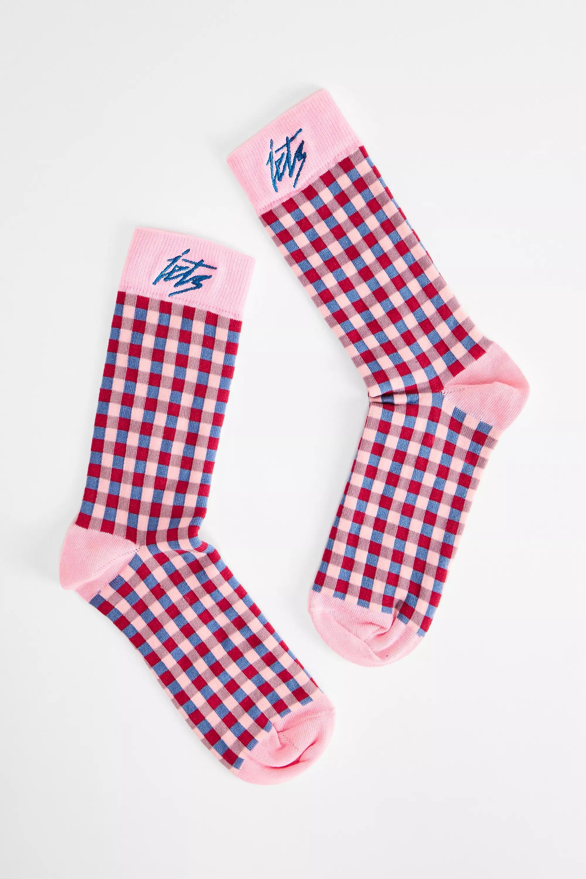 Pink iets frans... Pink Checkered Socks, PINK, medium